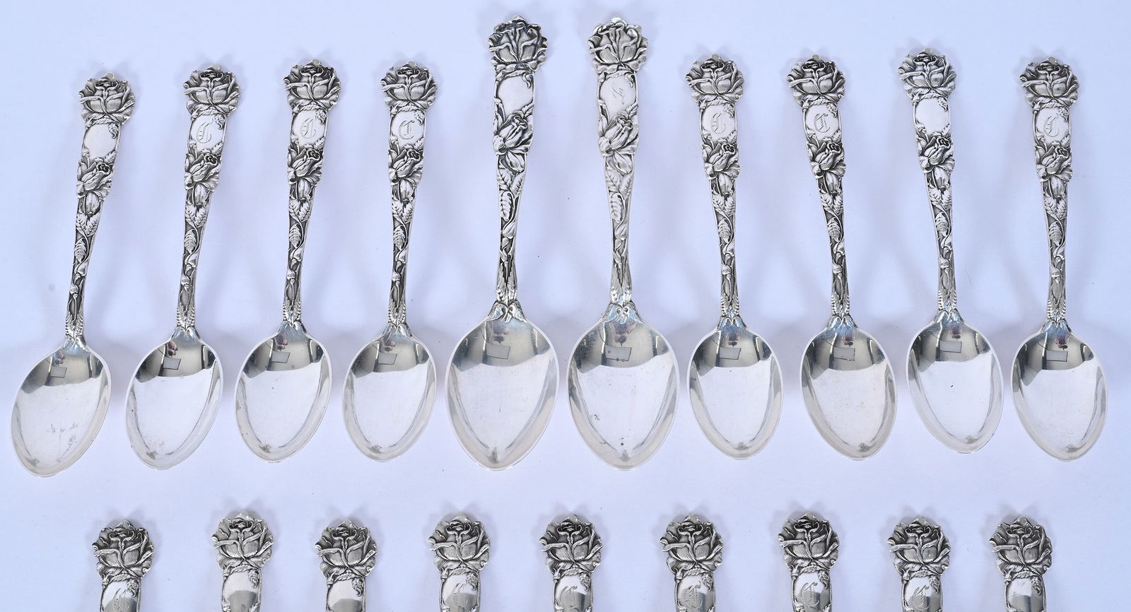 (19) Solid Sterling Silver Teaspoons Marked Alvin, Circa 1905 - 2