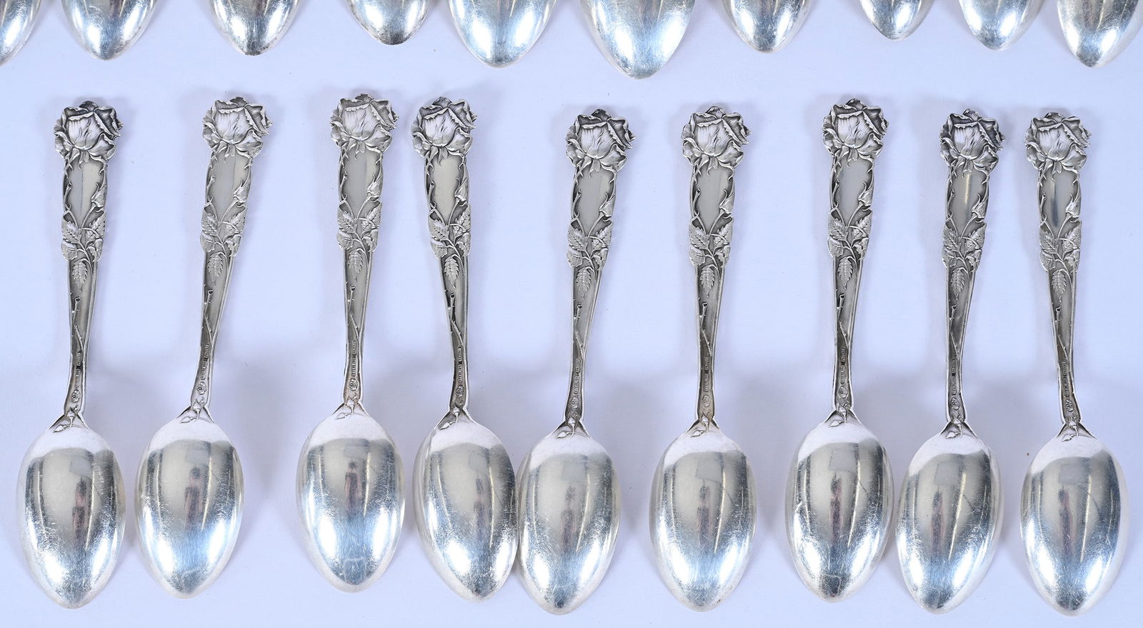 (19) Solid Sterling Silver Teaspoons Marked Alvin, Circa 1905 - 6