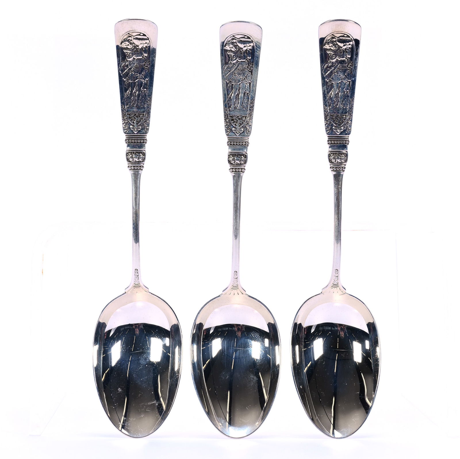 (3) Solid Sterling Silver Serving Spoons Marked Gorham Fontaine Bleu Pattern: (3) Solid Sterling Silver Serving Spoons Marked Gorham Fontaine Bleu Pattern, 8.25 x 1.75 x 1.25 Inches, 167.0 Grams, Dr. Harold & Audrey Eklund Estate, Iowa.