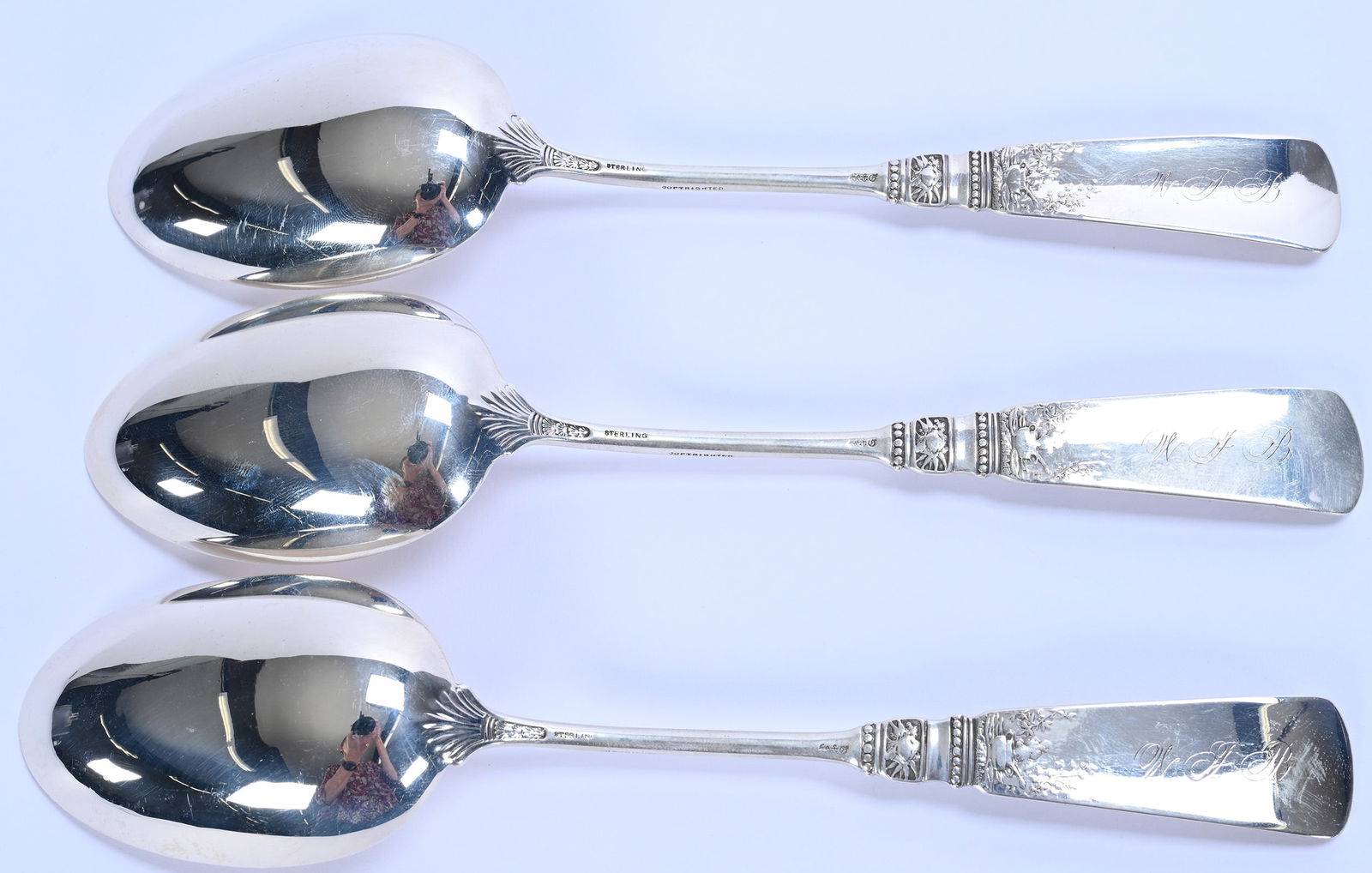 (3) Solid Sterling Silver Serving Spoons Marked Gorham Fontaine Bleu Pattern - 2