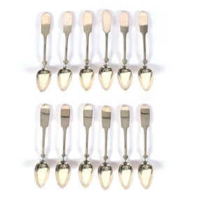 (12) Solid Coin Silver Teaspoons Marked "12" Indicating 750 Purity
