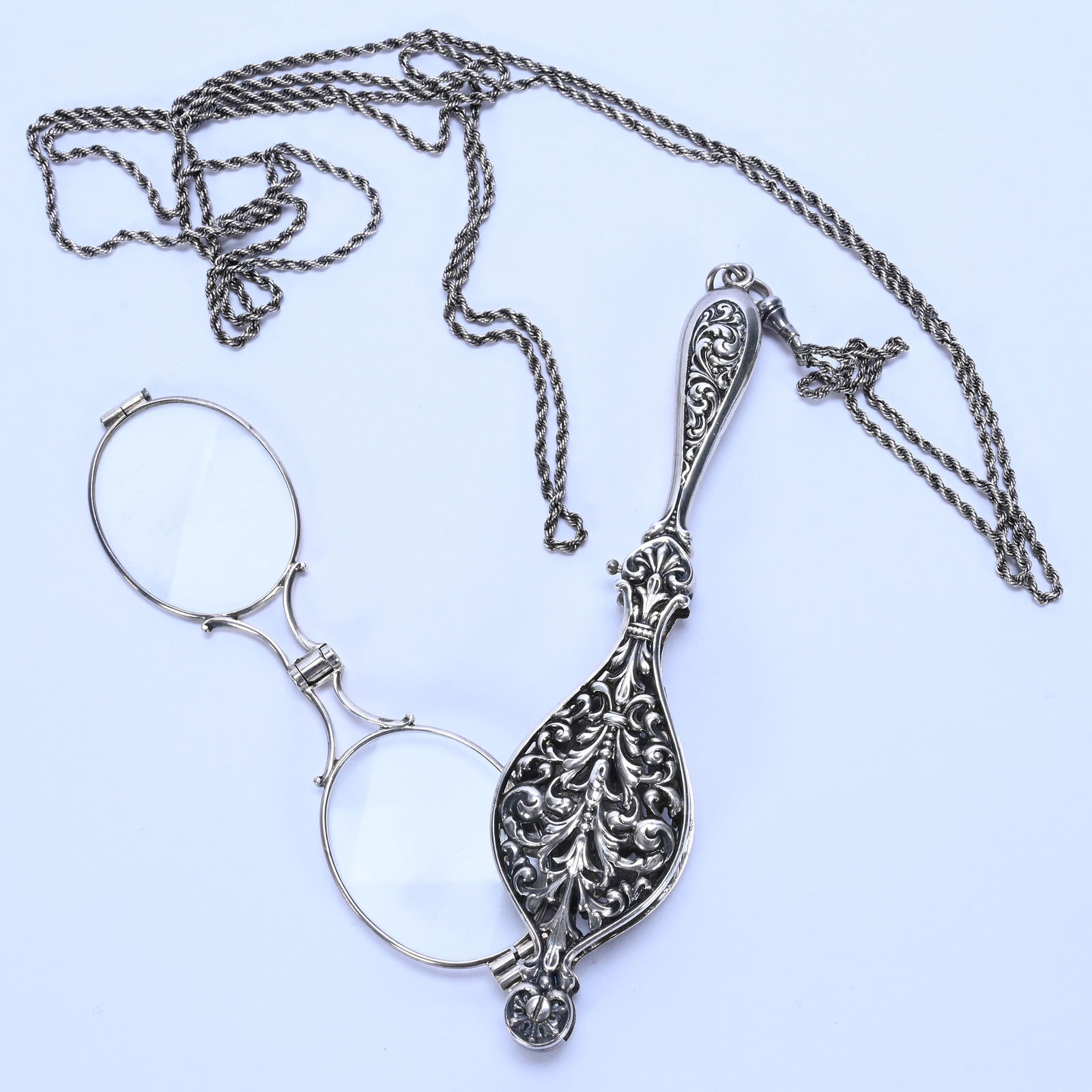 Solid Sterling Silver Folding Eyeglasses With Chain - 2