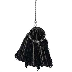 Open Victorian Bag, Silver Collar With Black Beaded Bag