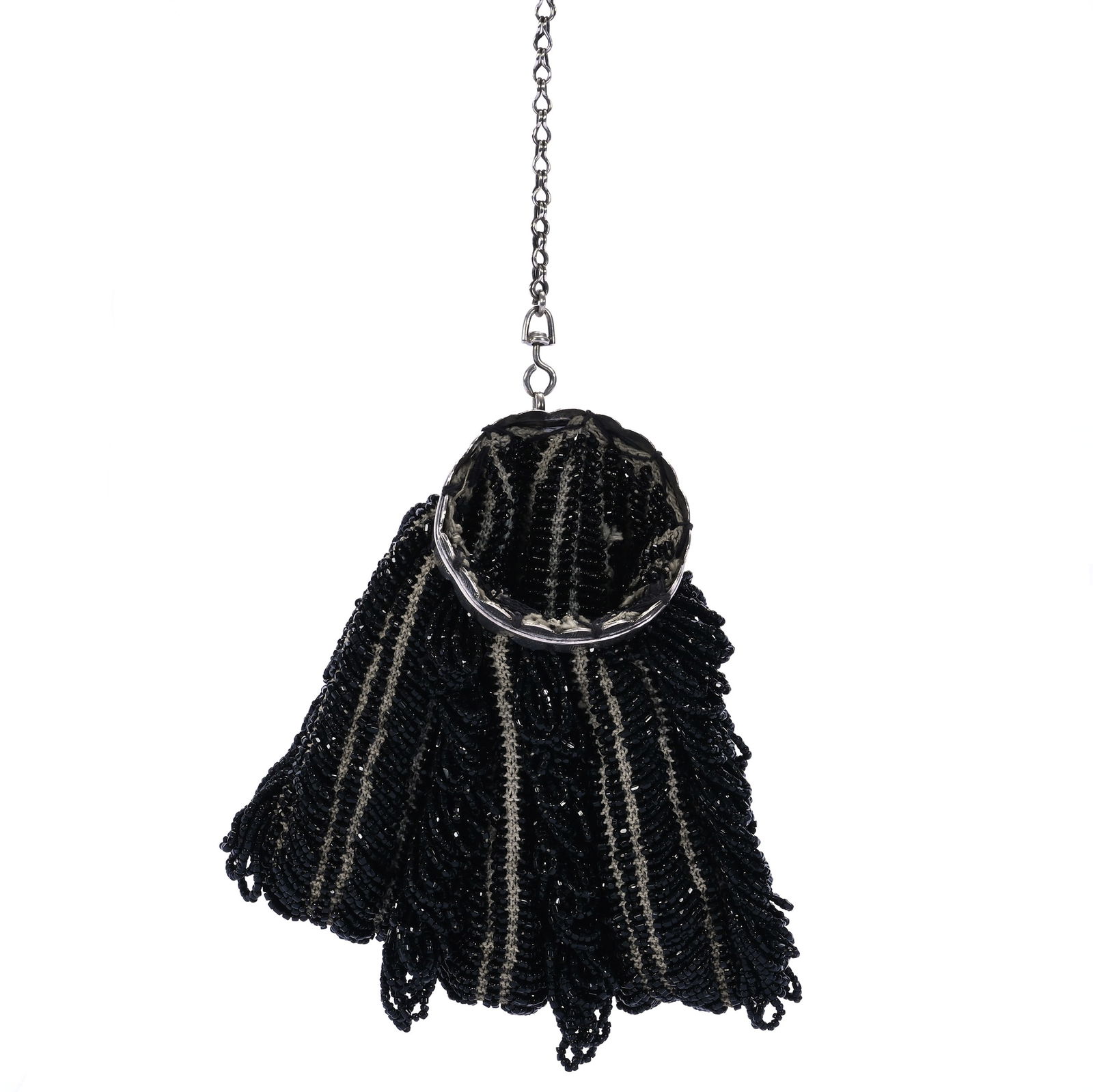 Open Victorian Bag, Silver Collar With Black Beaded Bag: Open Victorian Bag, Silver Collar With Black Beaded Bag, 4 x 2.25 x 2.25 Inches, 0.5 Pounds, Dr. Harold & Audrey Eklund Estate, Iowa.