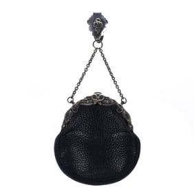 Evening Bag, Leather With Silverplate Clasp And Matching Chatelaine Hook