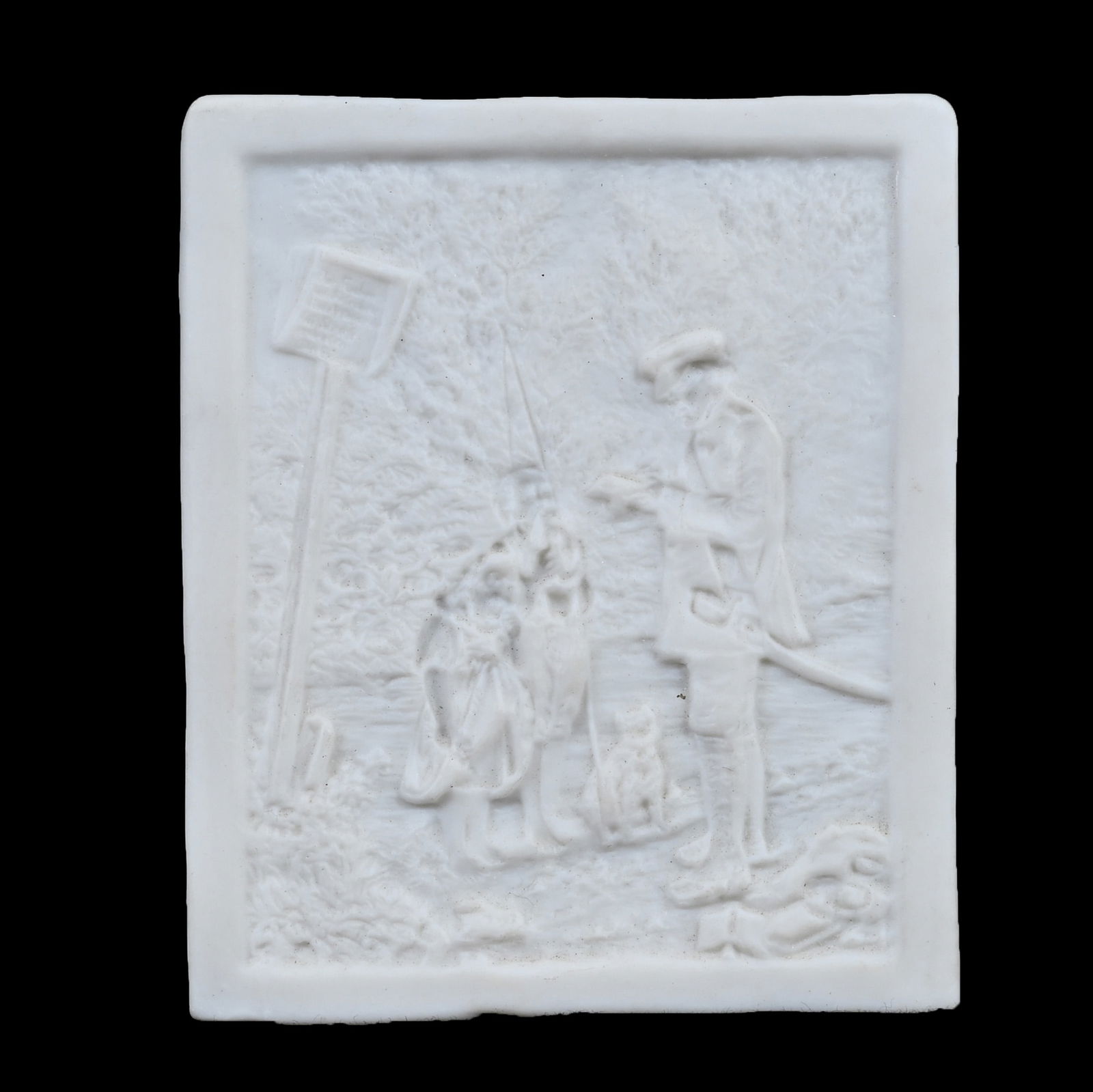Lithopane Panel Marked Christians Studio, Dated 1966: Lithopane Panel Marked Christians Studio, Dated 1966, 3 x 2.5 x 0.0625 Inches, Image Of Old Soldier And Children, 0.0 Pounds, Dr. Harold & Audrey Eklund Estate, Iowa.