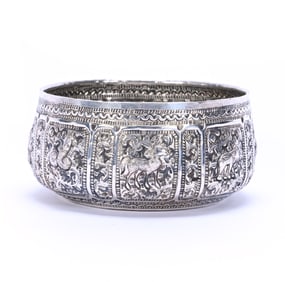 Solid Silver Bowl, Presumed To Be Burmese Silver