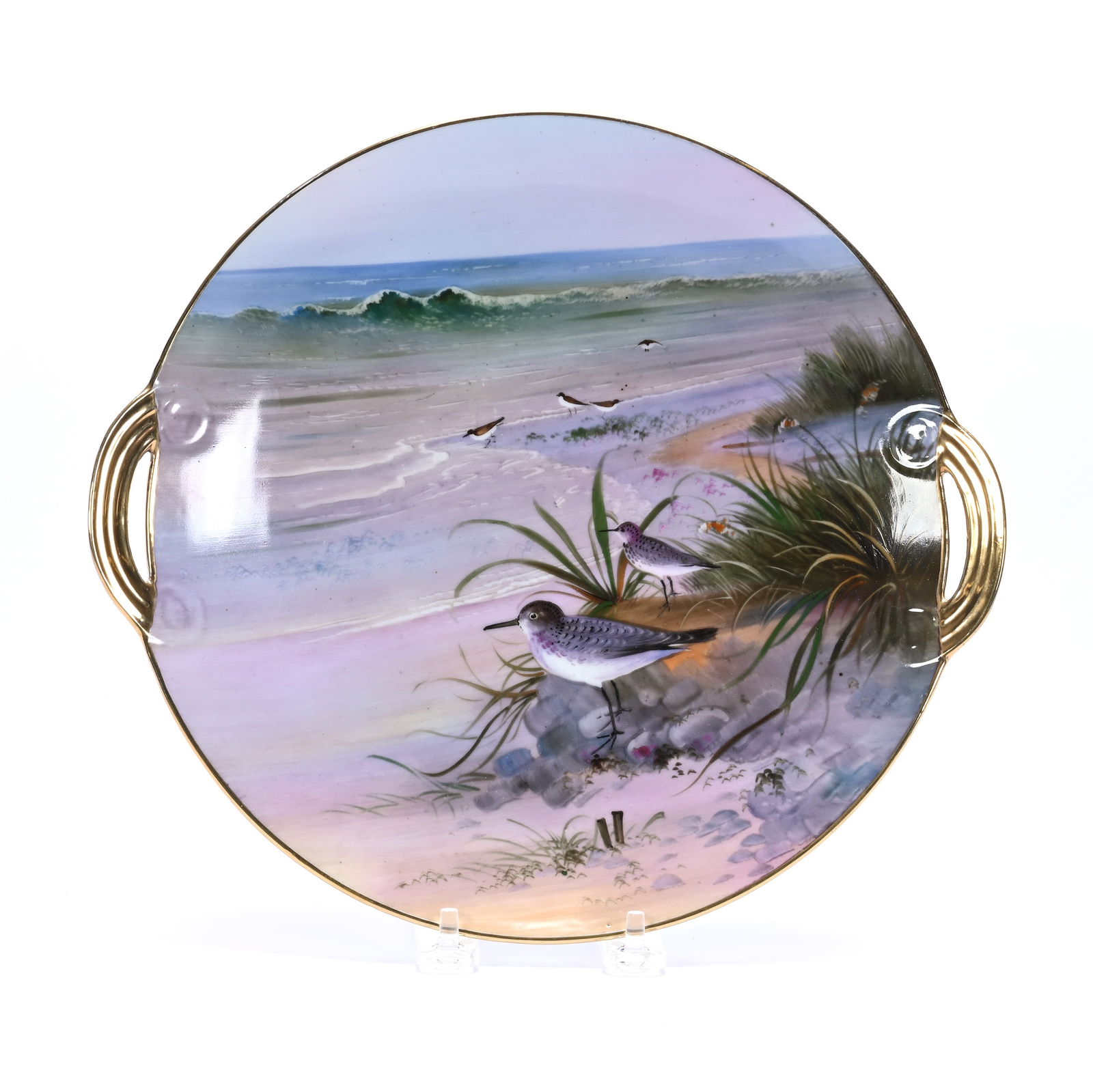 Cake Plate Marked Nippon, Scenic Decor With Sandpiper Birds On Beach: Cake Plate Marked Nippon, Scenic Decor With Sandpiper Birds On Beach, 1.25 x 11 x 10 Inches, 1.3 Pounds, Dr. Harold & Audrey Eklund Estate, Iowa.