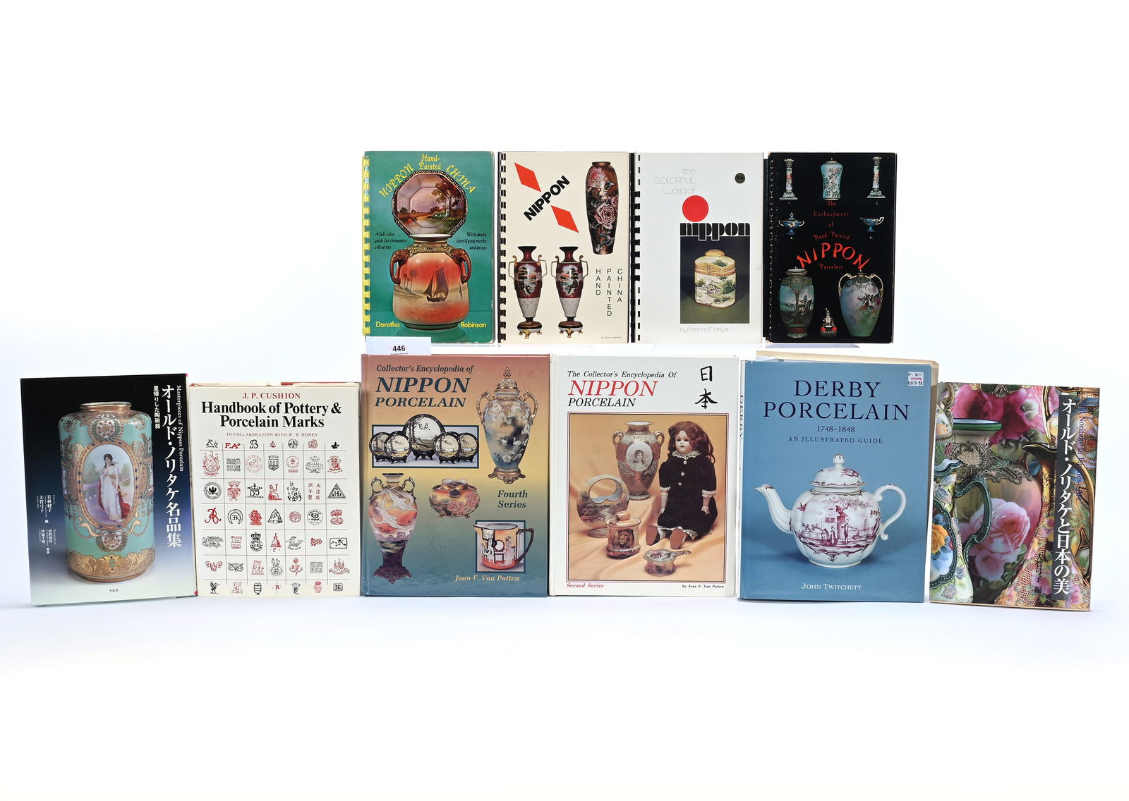 (10) Various Books About Porcelain: (10) Various Books About Porcelain, 6.75 x 8.75 x 11.25 Inches, (1) Old Noritake In Japanese Art, Edited By Yumiko Oga, (1) Masterpieces Of Nippon Porcelain, Edited By Yumiko Oga, (1) The Enchantment