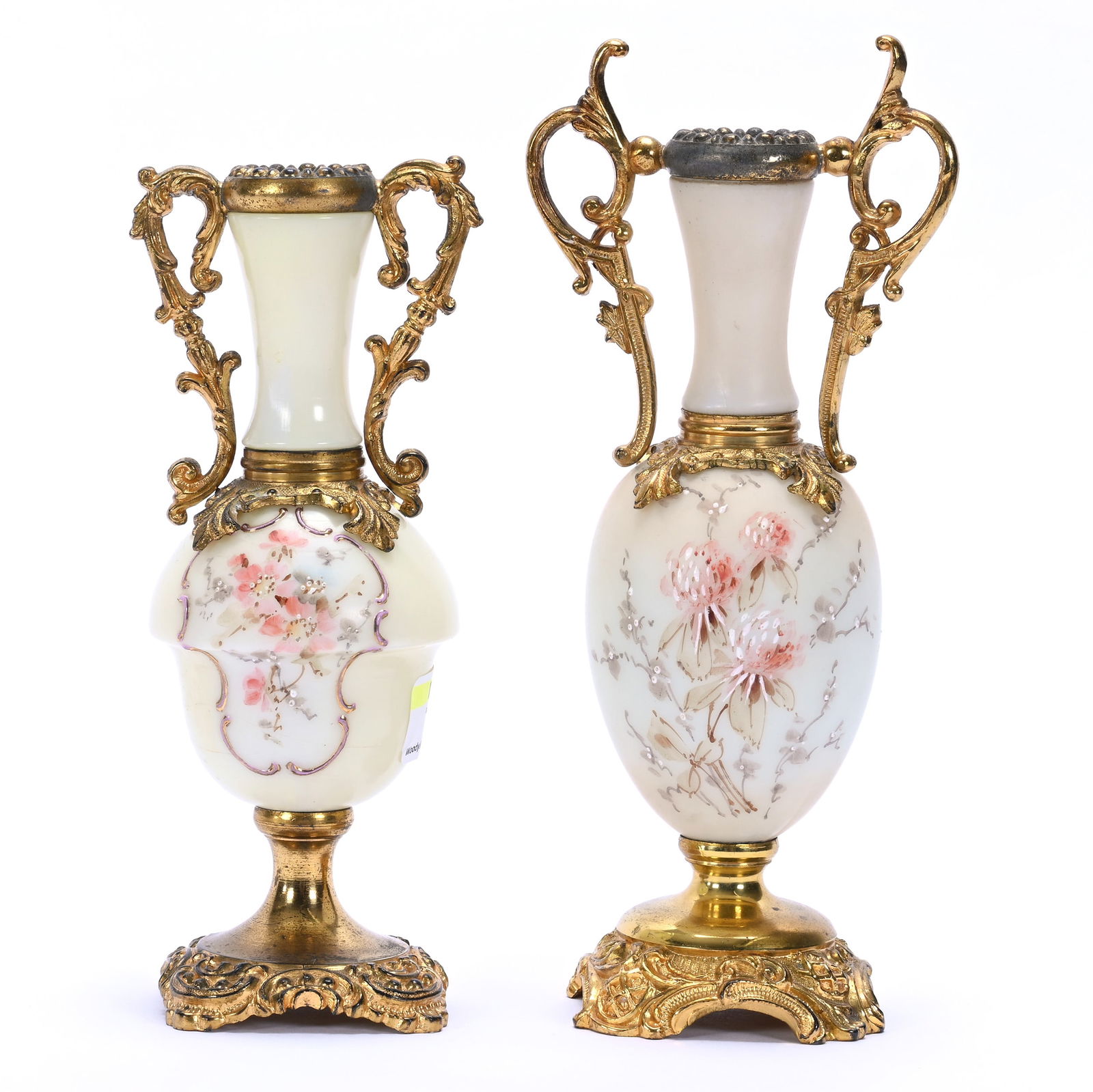 (2) Vases, Pedestal Two Handled Unmarked Wave Crest (1 of 3)