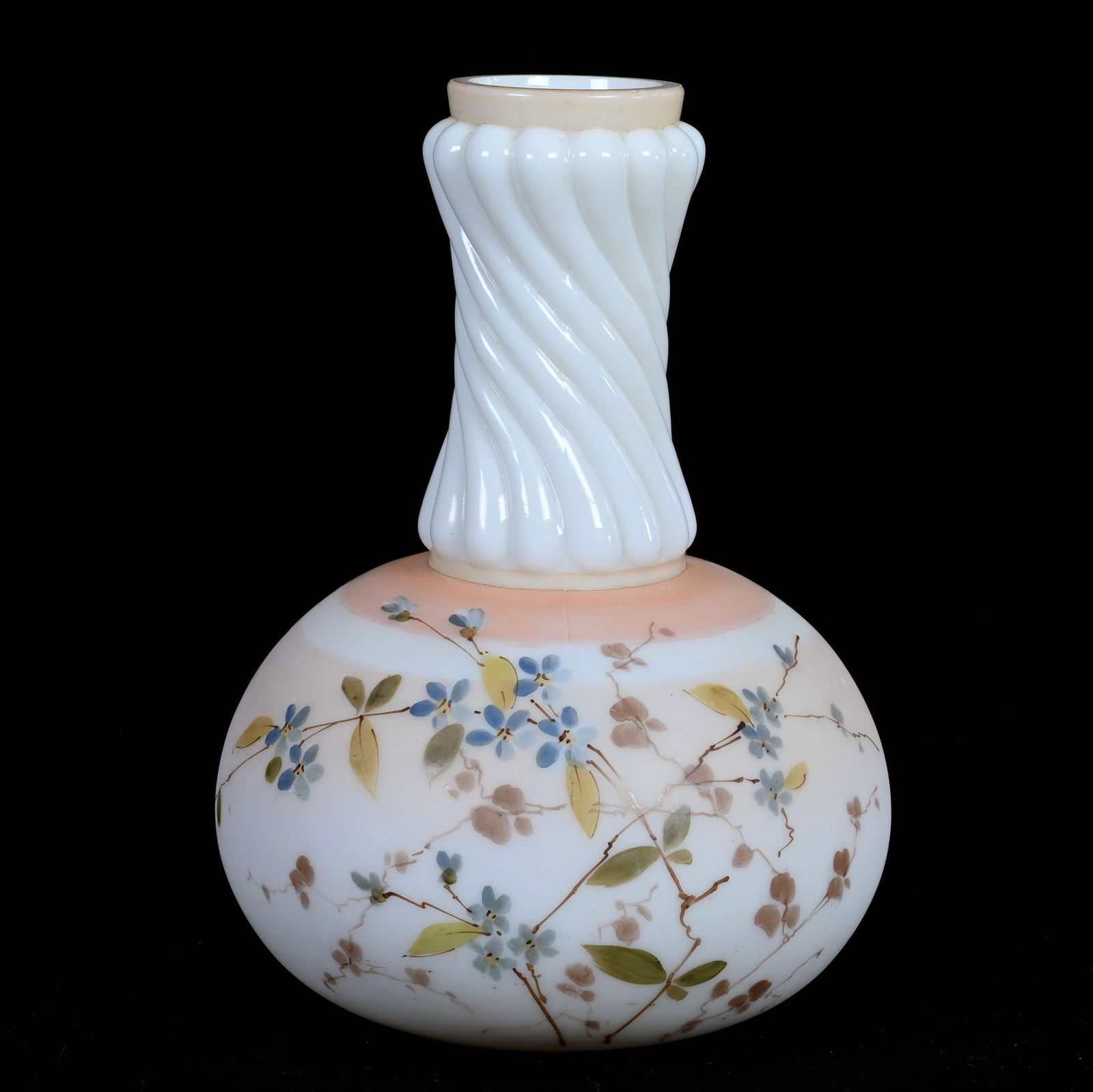 Water Carafe, Unmarked Wave Crest Opal Ware: Water Carafe, Unmarked Wave Crest Opal Ware, 8.5 x 6 x 6 Inches, Pink And White Tones, Blue Floral Decor, 1.5 Pounds, Susie Cessarini Collection, MD.