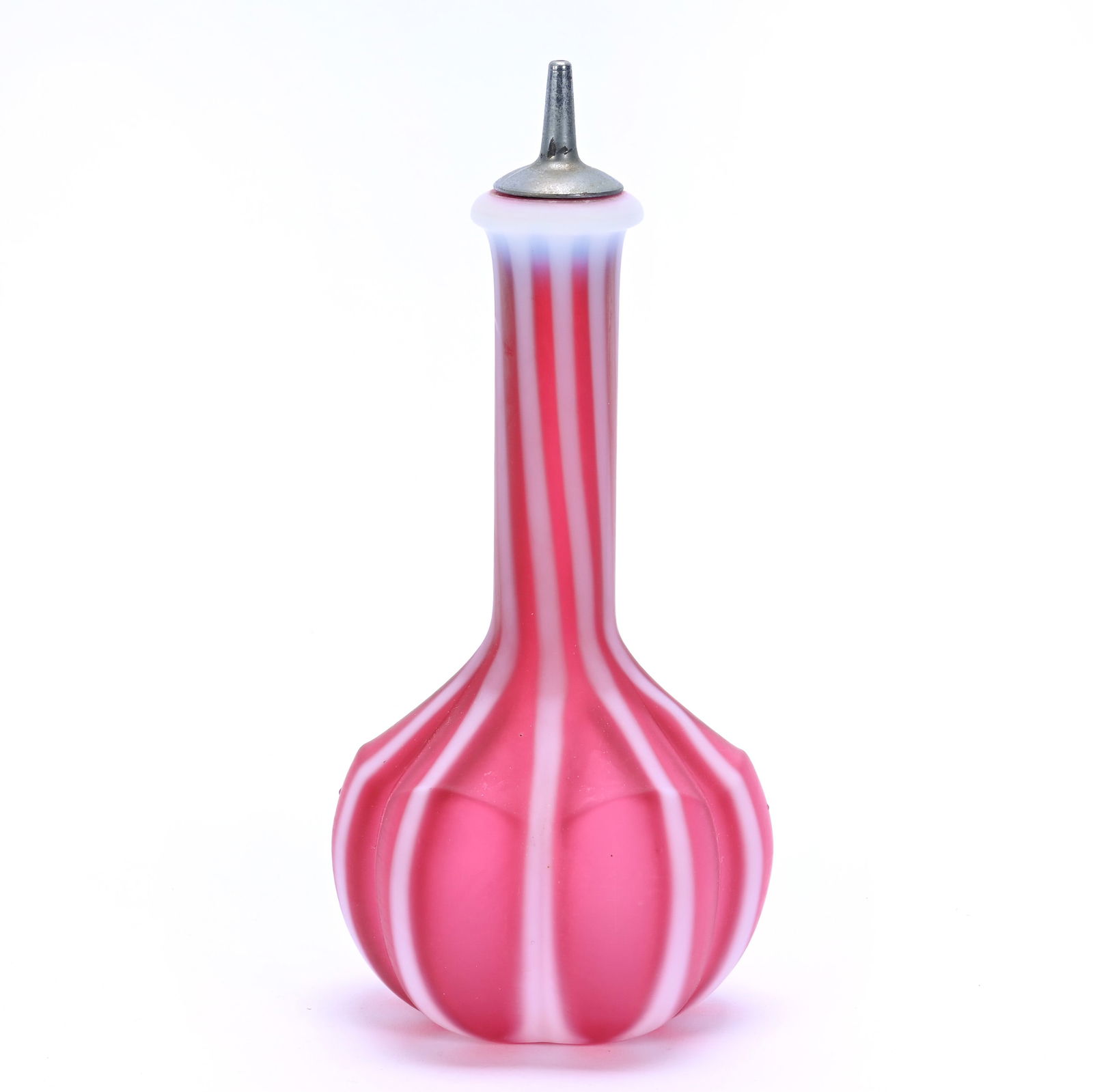 Barber Bottle, Frosted Cranberry Opalescent Art Glass (1 of 3)