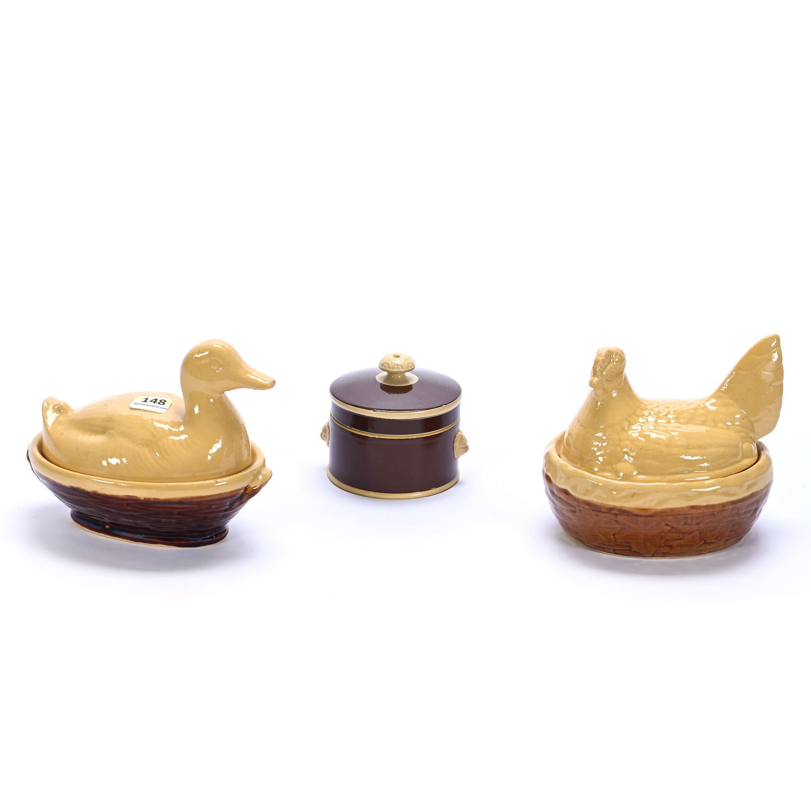 (3) Cream And Brown Pottery Type Items (1 of 4)