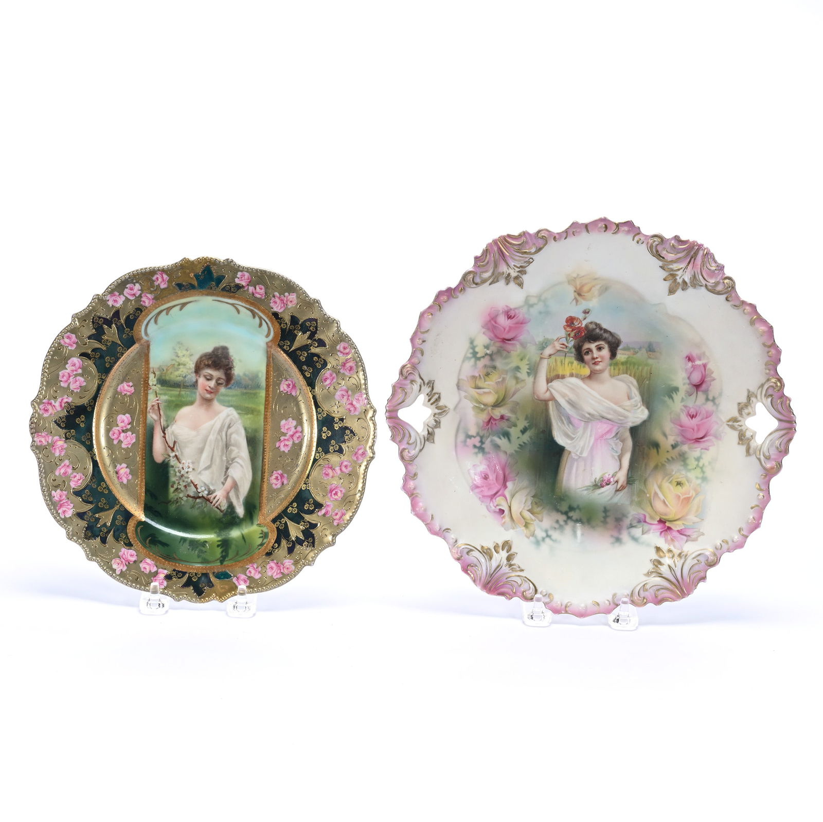 (2) Portrait Plates, Marked R.S. Prussia Both With Repair (1 of 4)