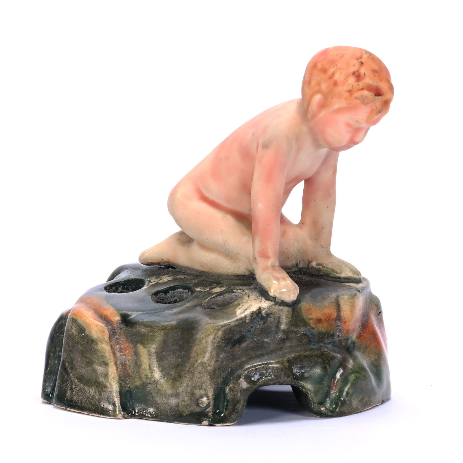 Figural Flower Frog, Unmarked Weller Art Pottery (1 of 4)