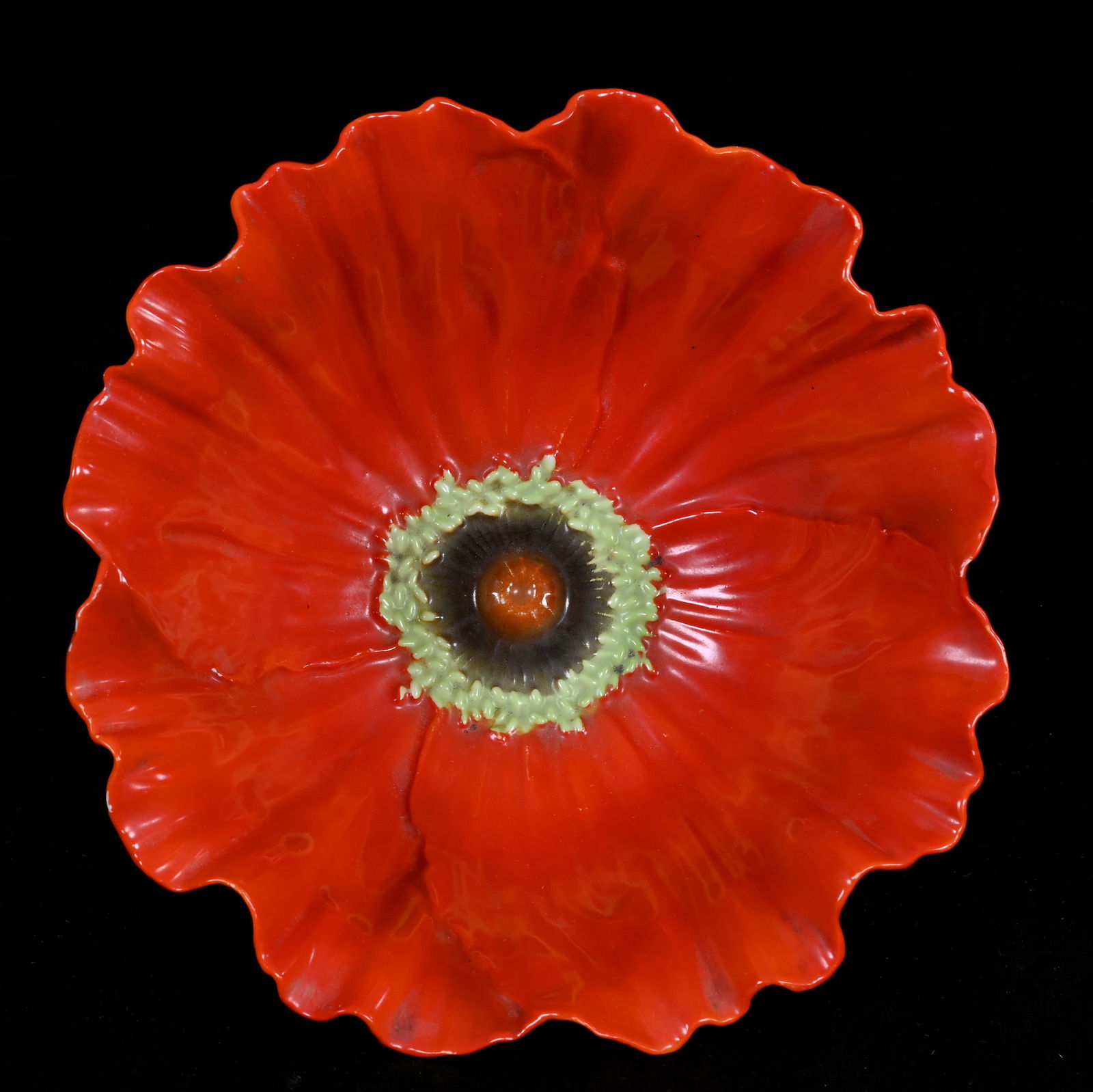Bowl, Royal Bayreuth Blue Mark: Bowl, Royal Bayreuth Blue Mark, 4.25 x 8.5 x 8.5 Inches, Poppy Mold, Red, 1.1 Pounds, Private PA Collection.