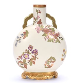 Two Handled Flask Shaped Vase, Marked Royal Worcester