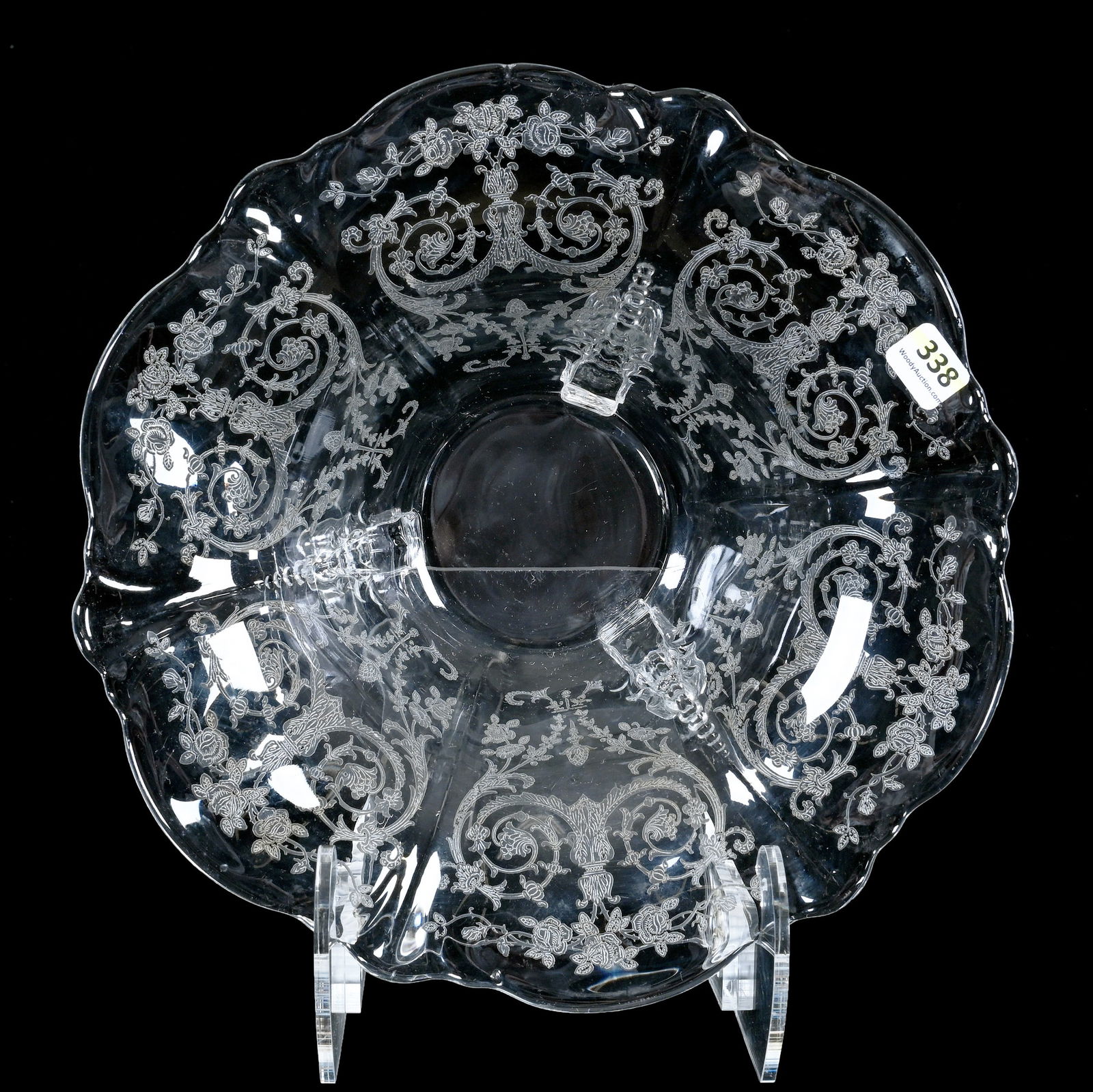 Footed Bowl, Clear Cambridge, Pattern Resembles Chantily/Rosepoint (1 of 3)