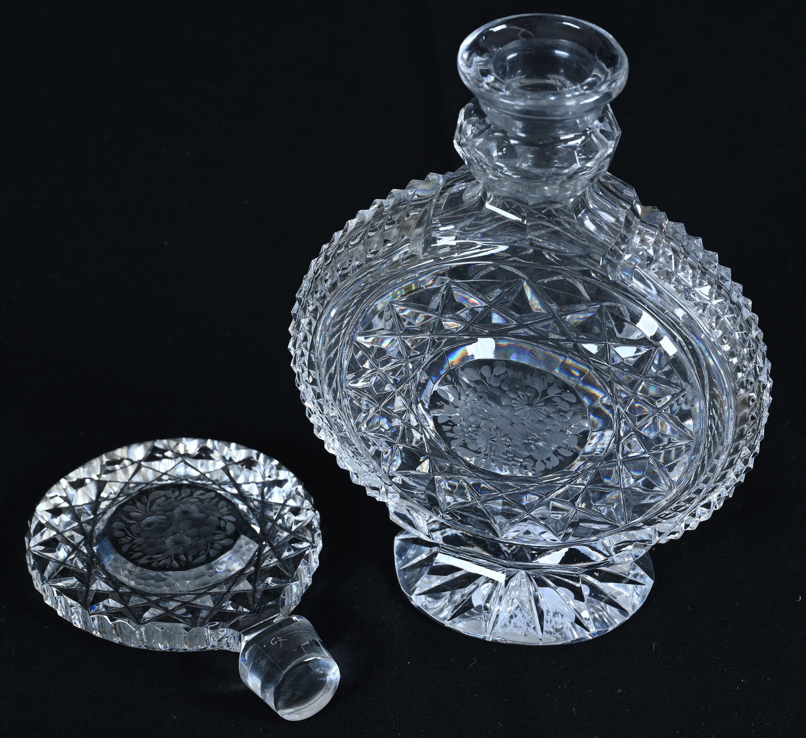 Flask Shaped Perfume Bottle, Cut Glass, Signed Czechoslovakia - 2