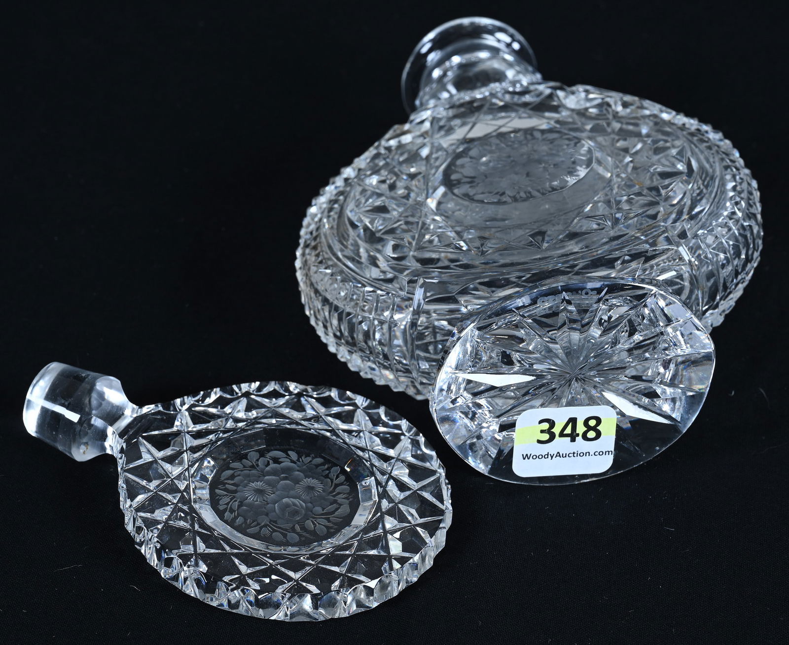 Flask Shaped Perfume Bottle, Cut Glass, Signed Czechoslovakia - 3