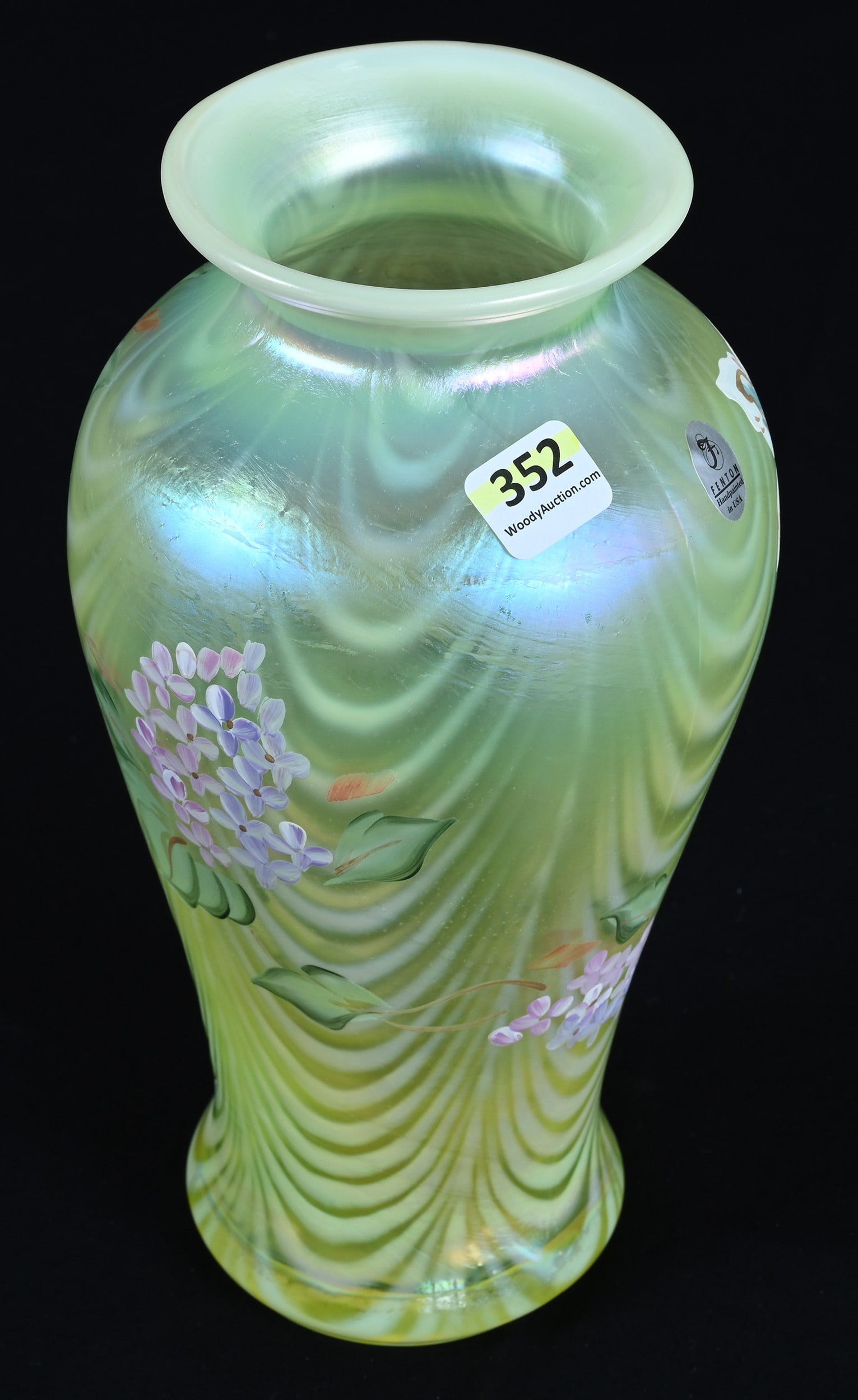 Vase, Contemporary Fenton, Vaseline Opalescent Pulled Loop Design - 2