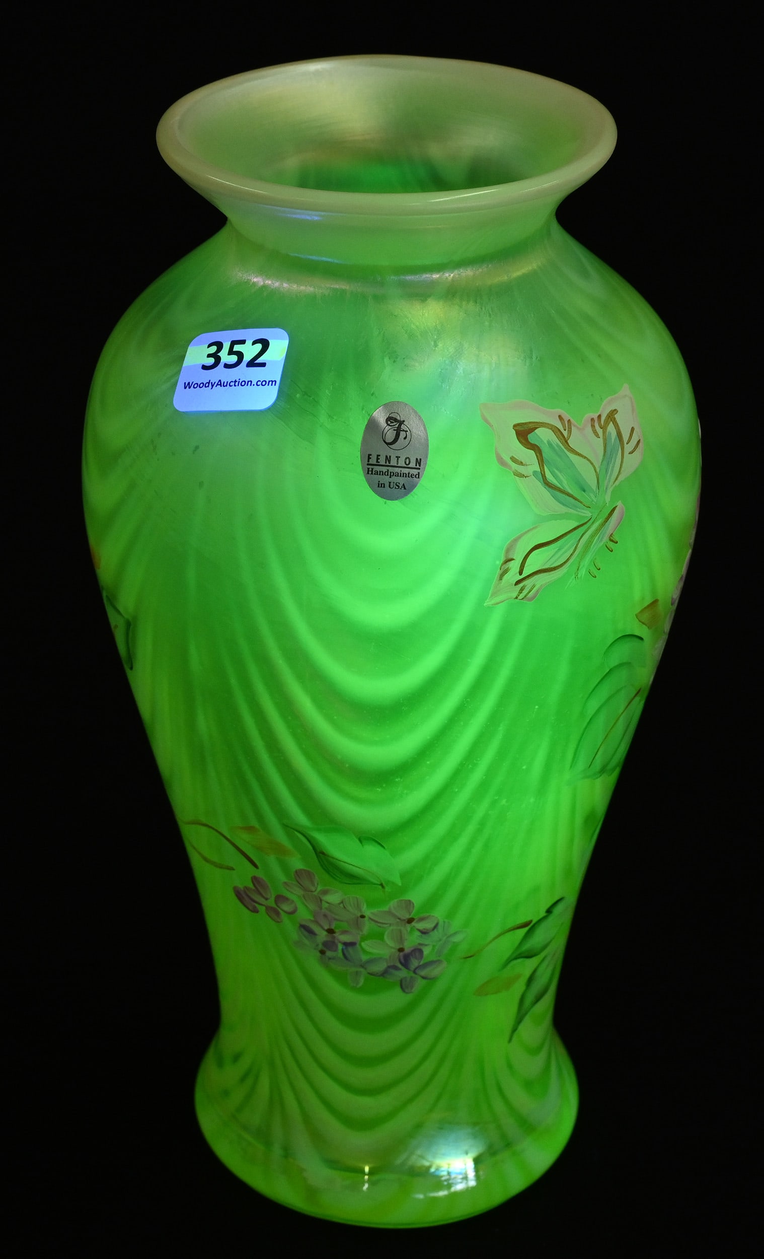 Vase, Contemporary Fenton, Vaseline Opalescent Pulled Loop Design - 4