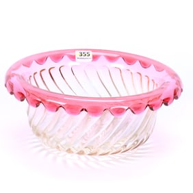 Rolled Rim Bowl, Marked Baccarat, Swirl Mold, Rose Tiente Color