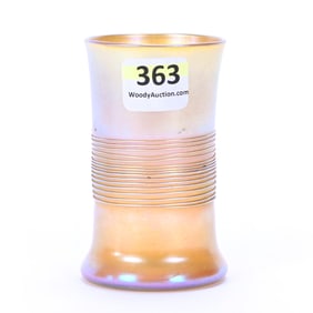 Vase, Art Glass, Marked L.C.T. #N1224, Gold Iridescent With Applied Threaded Mid-Section