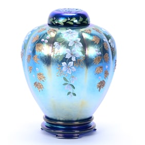 Ginger Jar With Stand, Contemporary Carnival Glass By Fenton, Limited Edition #156 Of 790
