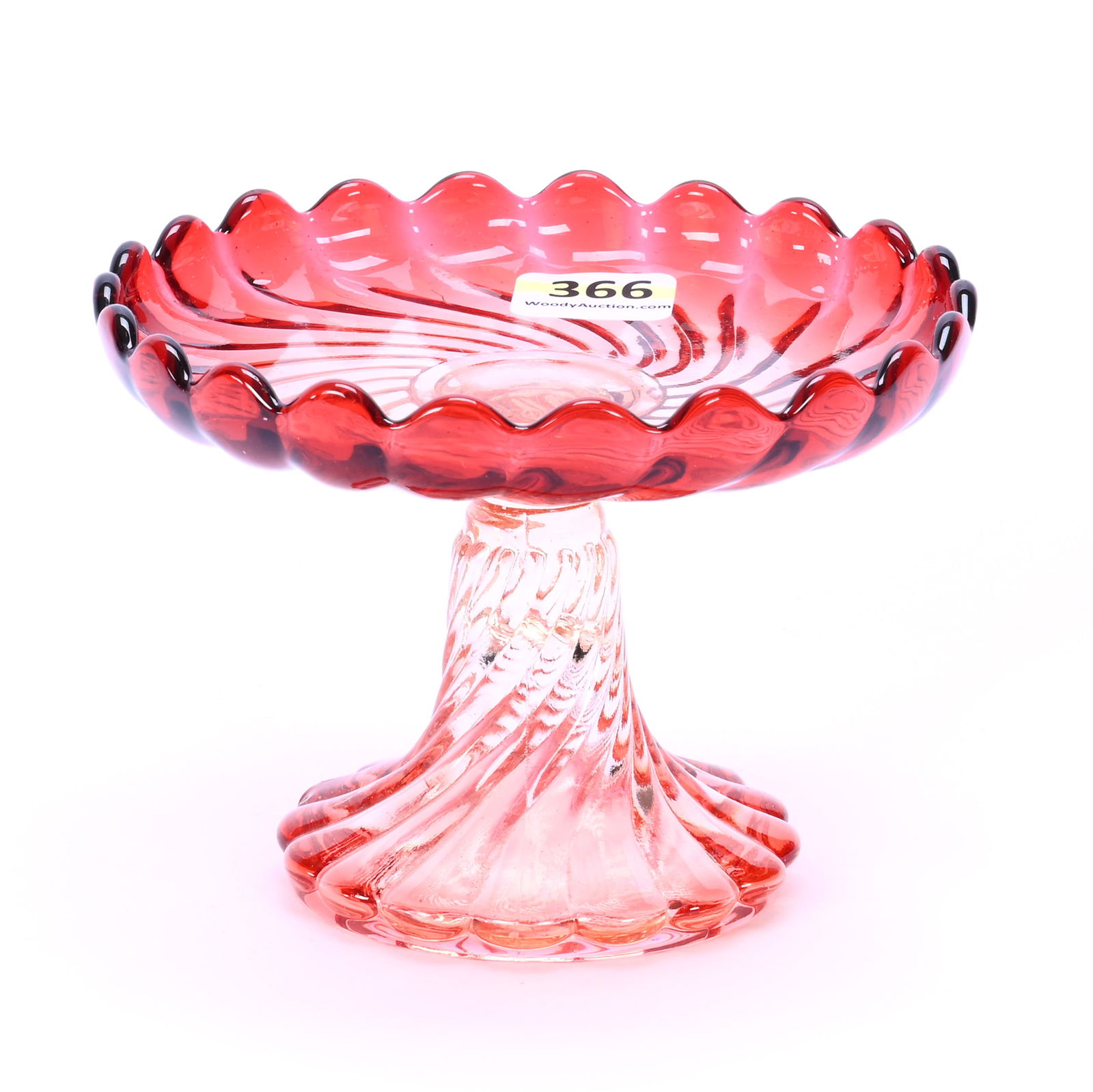 Small Compote, Marked Baccarat, Swirl Mold, Rose Tiente: Small Compote, Marked Baccarat, Swirl Mold, Rose Tiente, 3.25 x 4.5 x 4.5 Inches, 0.7 Pounds, Hazel Elaine Carlson Estate.