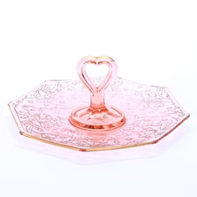 Serving Tray, Depression Glass, Iridescent Pink With Daffodil Pattern