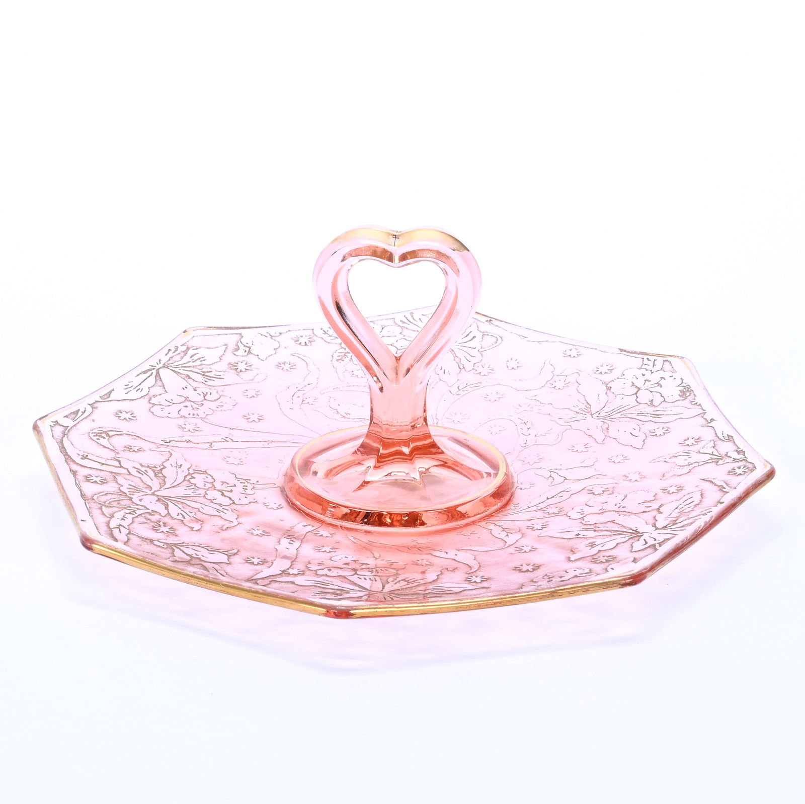 Serving Tray, Depression Glass, Iridescent Pink With Daffodil Pattern (1 of 2)