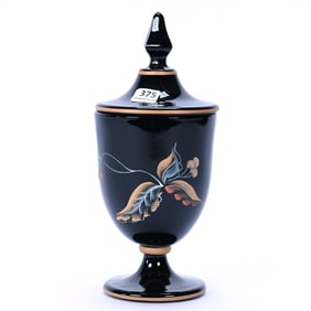 Pedestal Covered Dish, Black Amethyst Art Glass, By Fenton, Limited Edition #1325, Dated 1994