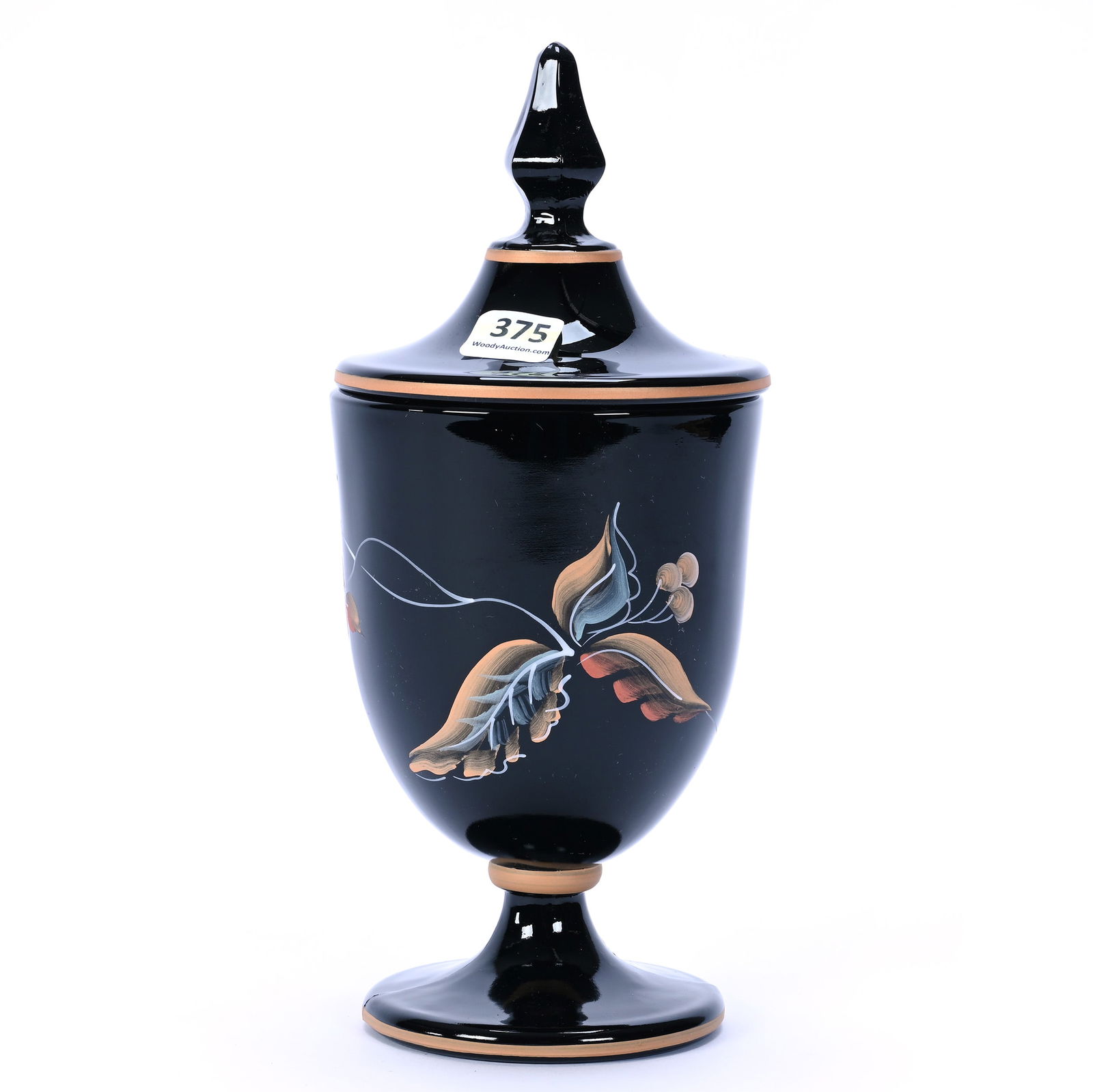 Pedestal Covered Dish, Black Amethyst Art Glass, By Fenton, Limited Edition #1325, Dated 1994: Pedestal Covered Dish, Black Amethyst Art Glass, By Fenton, Limited Edition #1325, Dated 1994, 9.5 x 4.25 x 4.25 Inches, Artist Signed J.K. Spindler, 2.1 Pounds, Hazel Elaine Carlson Estate.