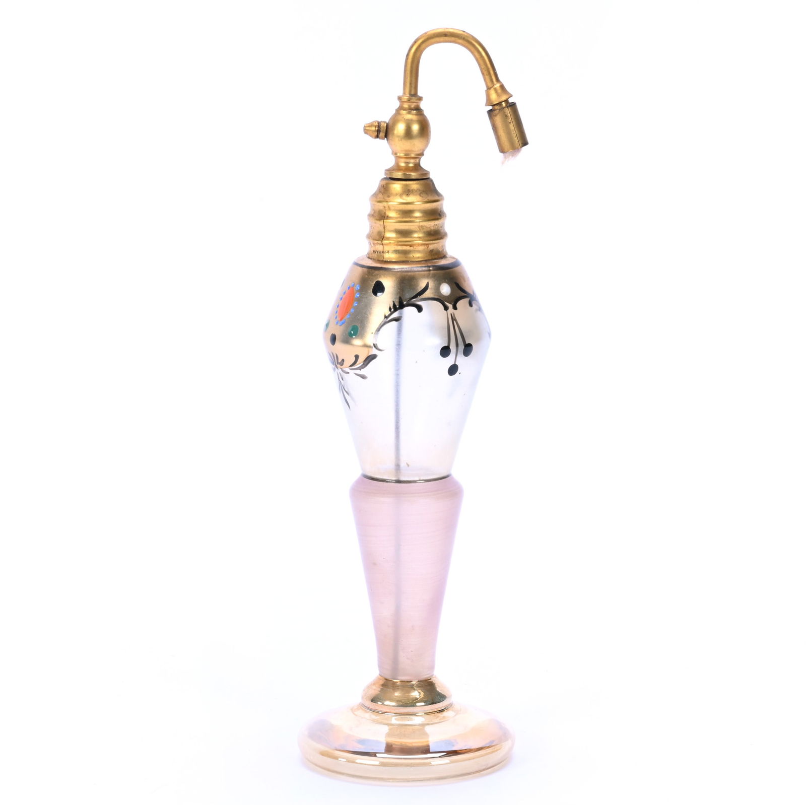 Art Deco Atomizer, Unmarked, Iridized Marigold With Frosted Body (1 of 4)