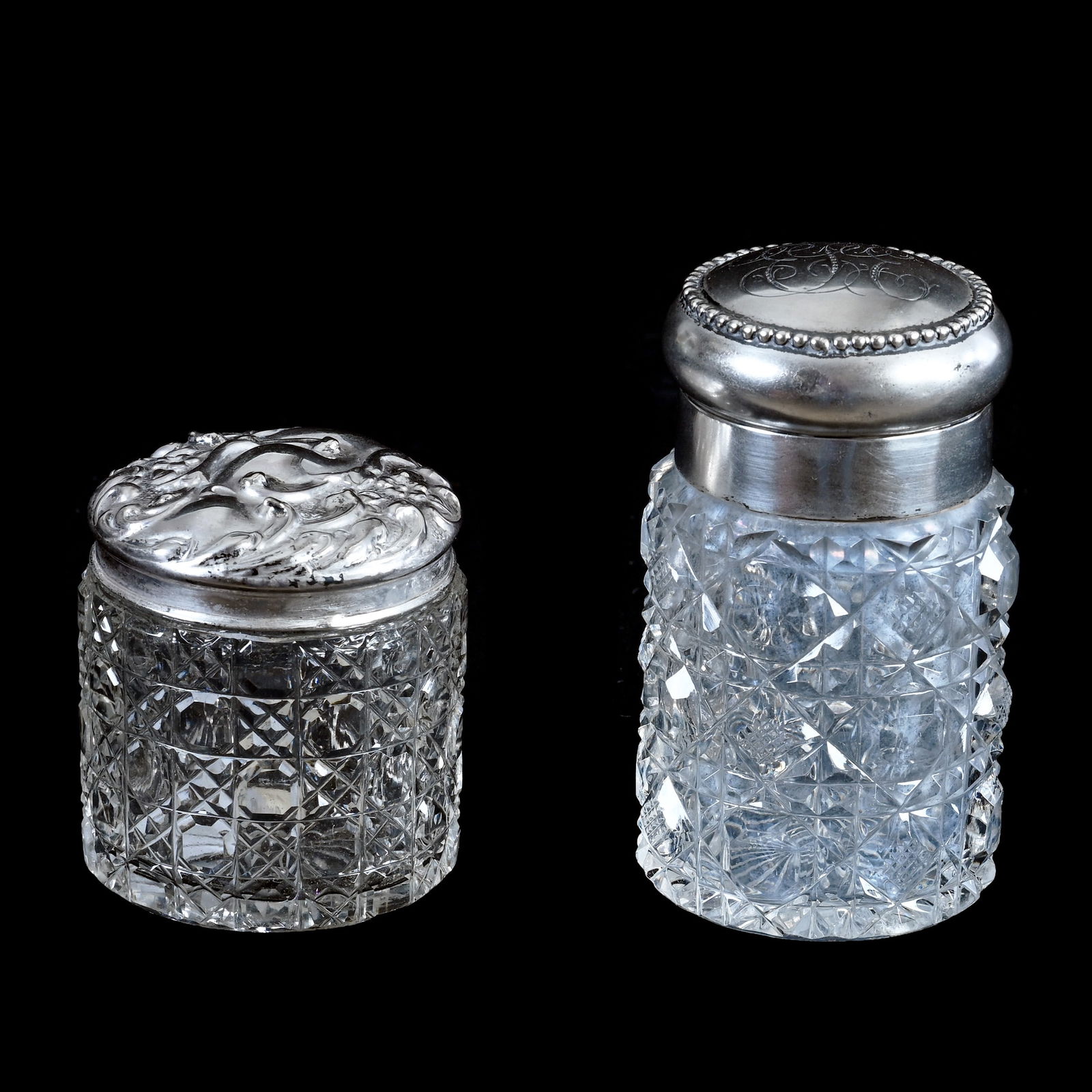 (2) Vanity Items With Sterling Tops, American Brilliant Cut Glass, Cane Pattern (1 of 7)