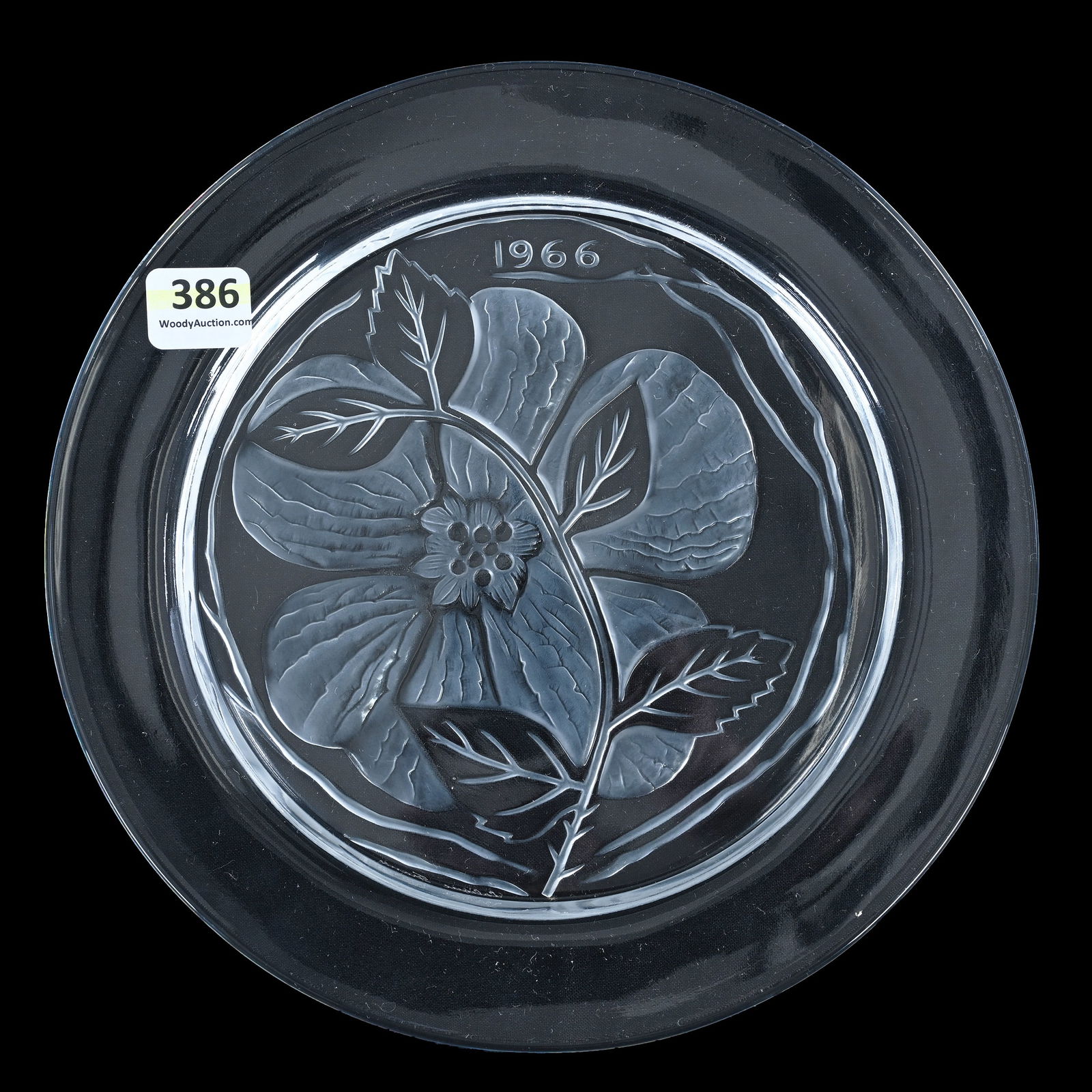 Plate, Signed Lalique France, Dated 1966, Dream Rose Pattern: Plate, Signed Lalique France, Dated 1966, Dream Rose Pattern, 8.5 x 8.5 x 0.75 Inches, Original Box, 1.3 Pounds, Hazel Elaine Carlson Estate.