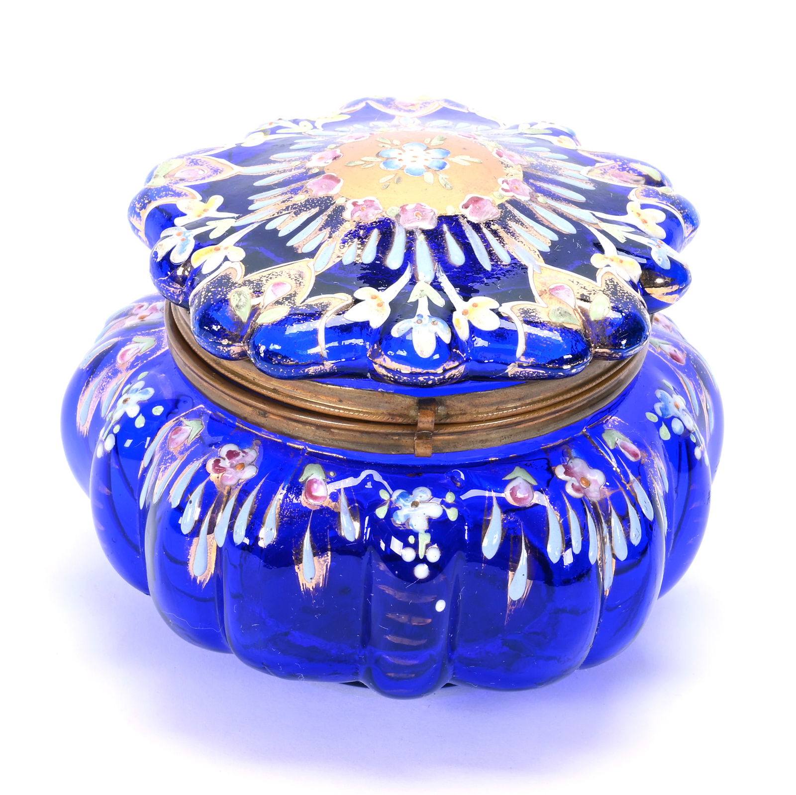 Jewel Box, Cobalt Blue With Colorful Enamel Floral Decor (1 of 3)
