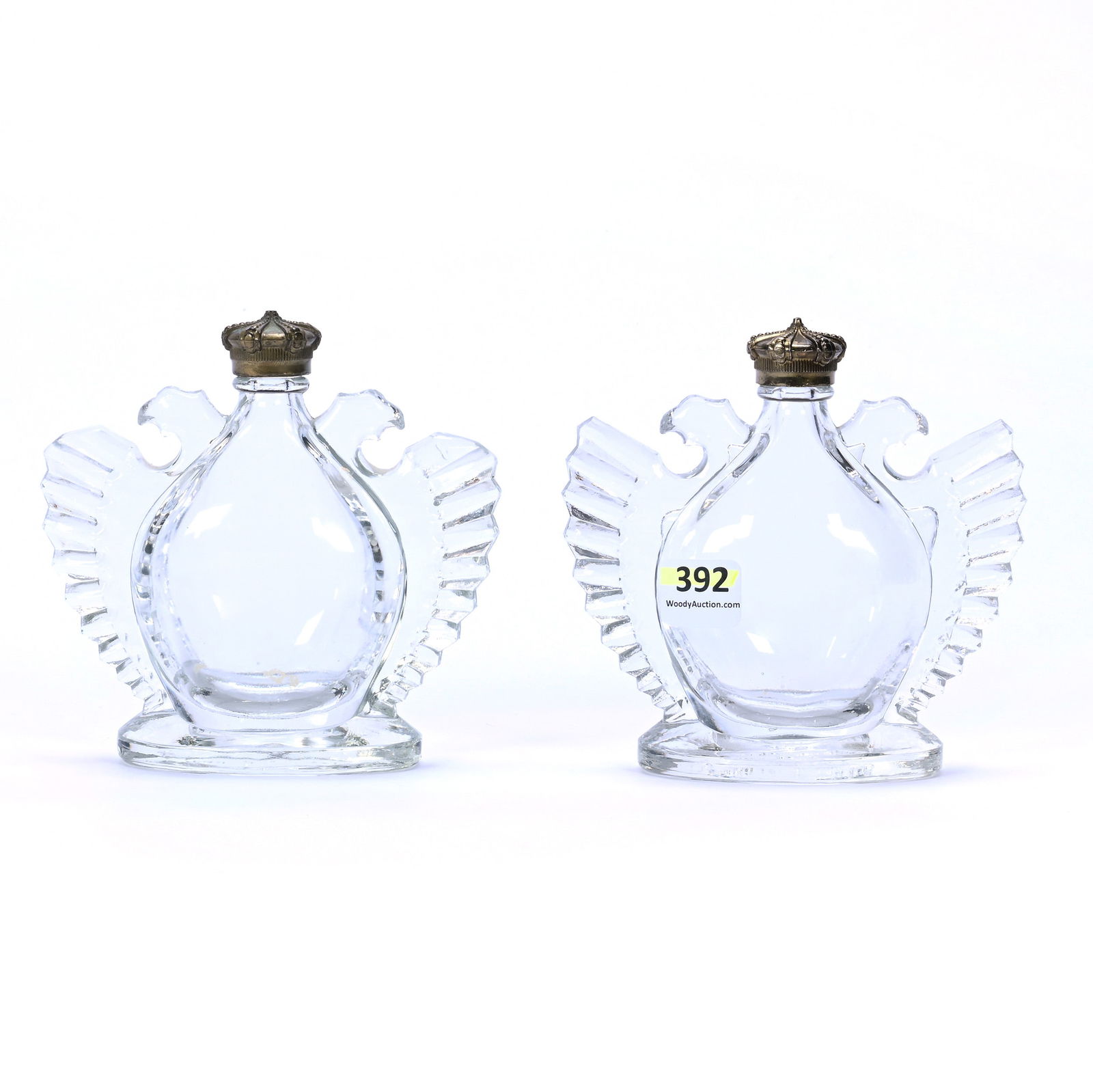 Pair Perfume Bottles, Clear Crystal, Russian Double Eagle With Crown Shaped Lids (1 of 3)