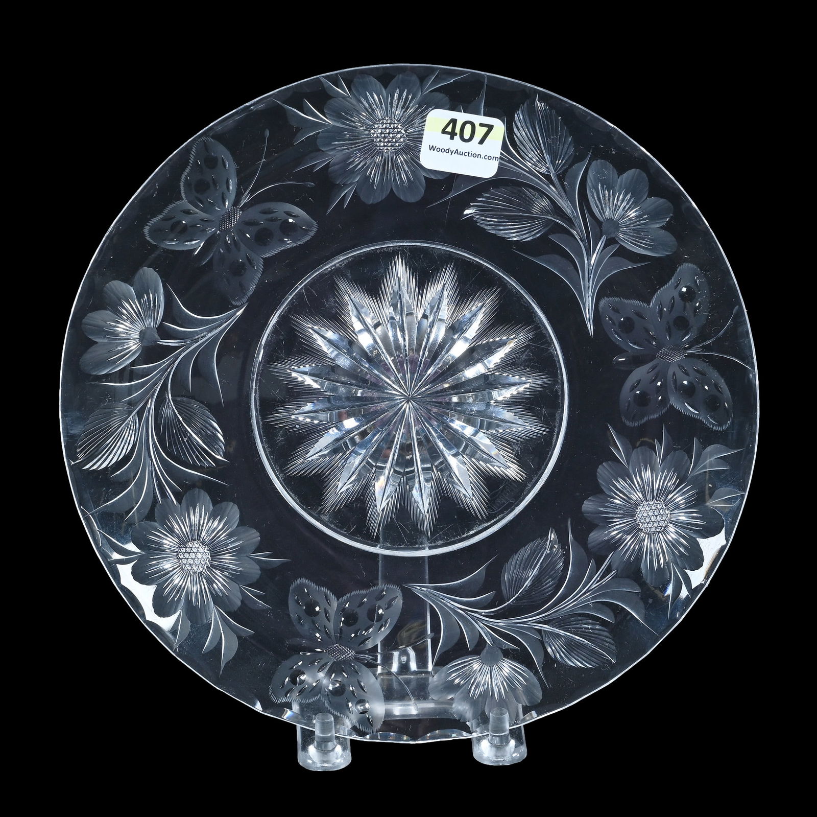 Plate, American Brilliant Cut Glass, Signed Tuthill, Engraved Butterfly And Floral (1 of 2)