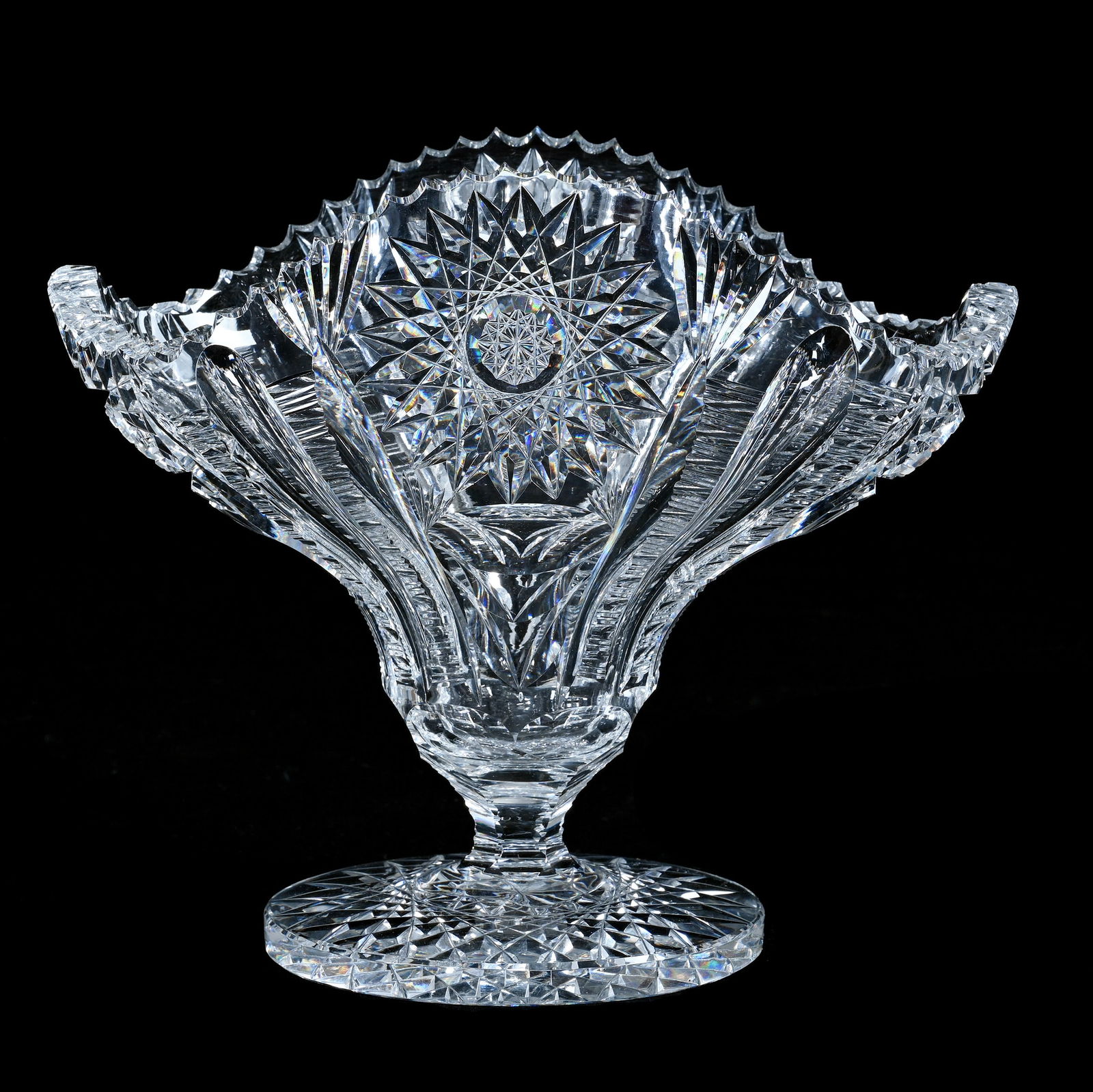 Pedestal Vase, American Brilliant Cut Glass, Hobstar, Prism, And Fan Motif (1 of 4)