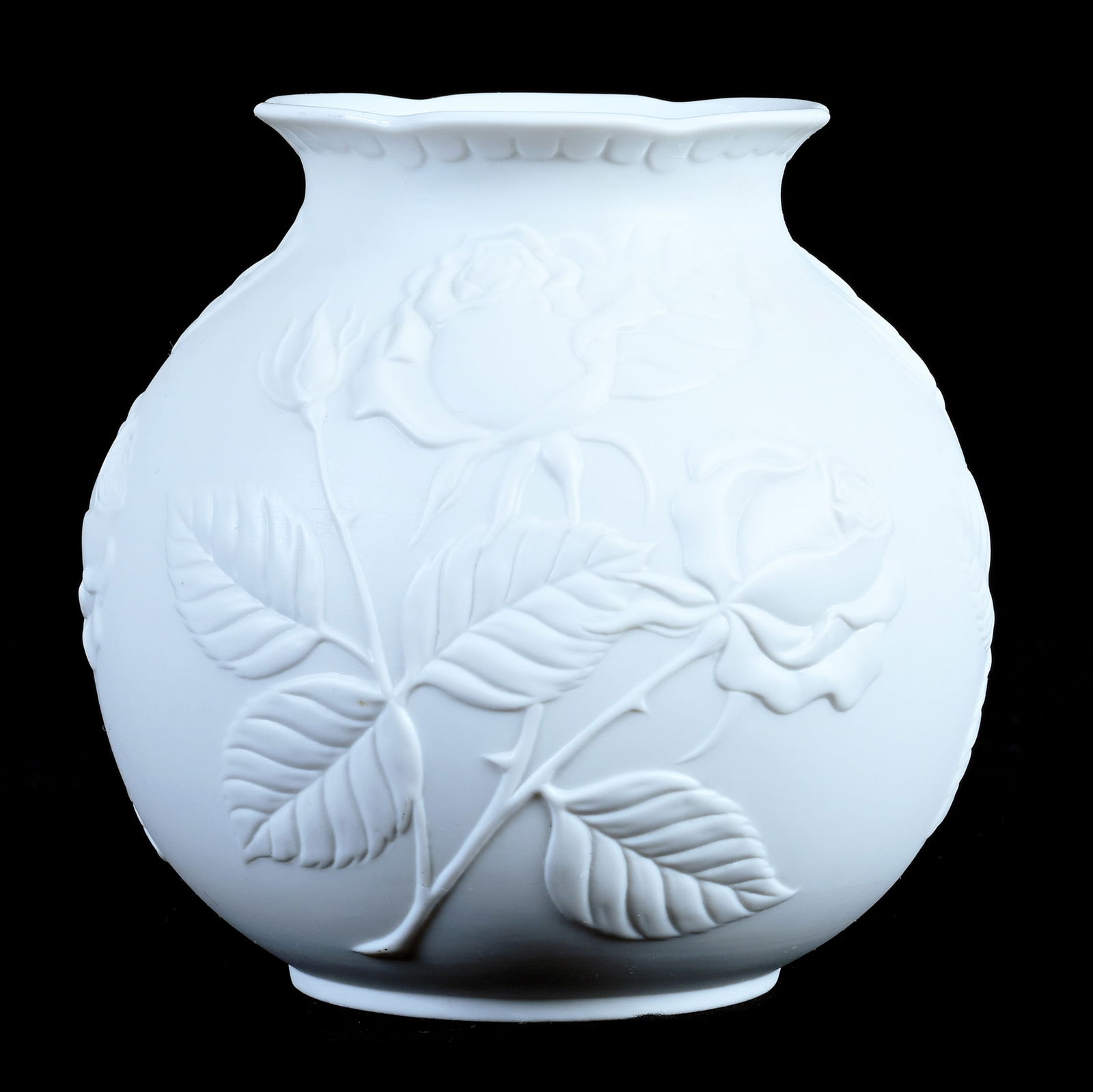 Vase, Marked Kaiser Porcelain, Unglazed White Bisque With Embossed Rose Decor (1 of 3)