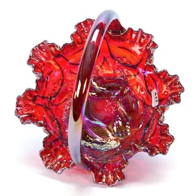 Basket, Contemporary Carnival Glass By Fenton, Made For Made For Singleton Bailey