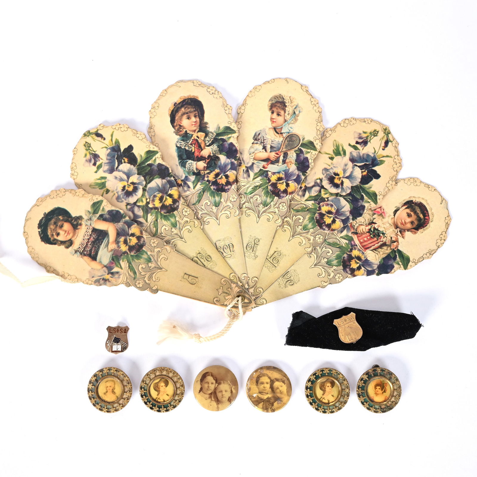 Group Of Pins And Folding Fan, (6) Round 1.25" Pins With Portraits (1 of 5)
