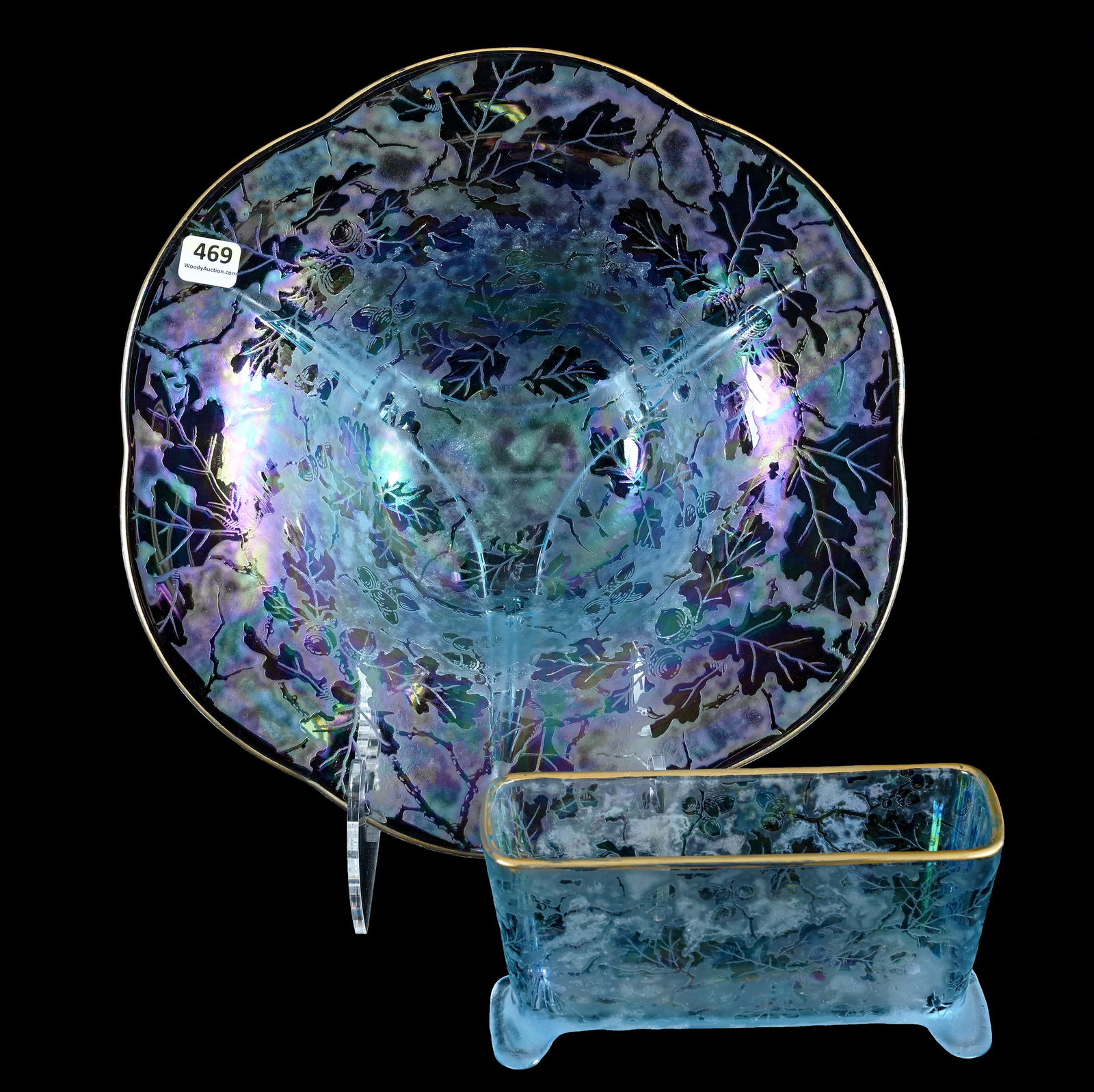 (2) Depression Glass Items By Fostoria, Ice Blue Oak Leaf Pattern (1 of 3)