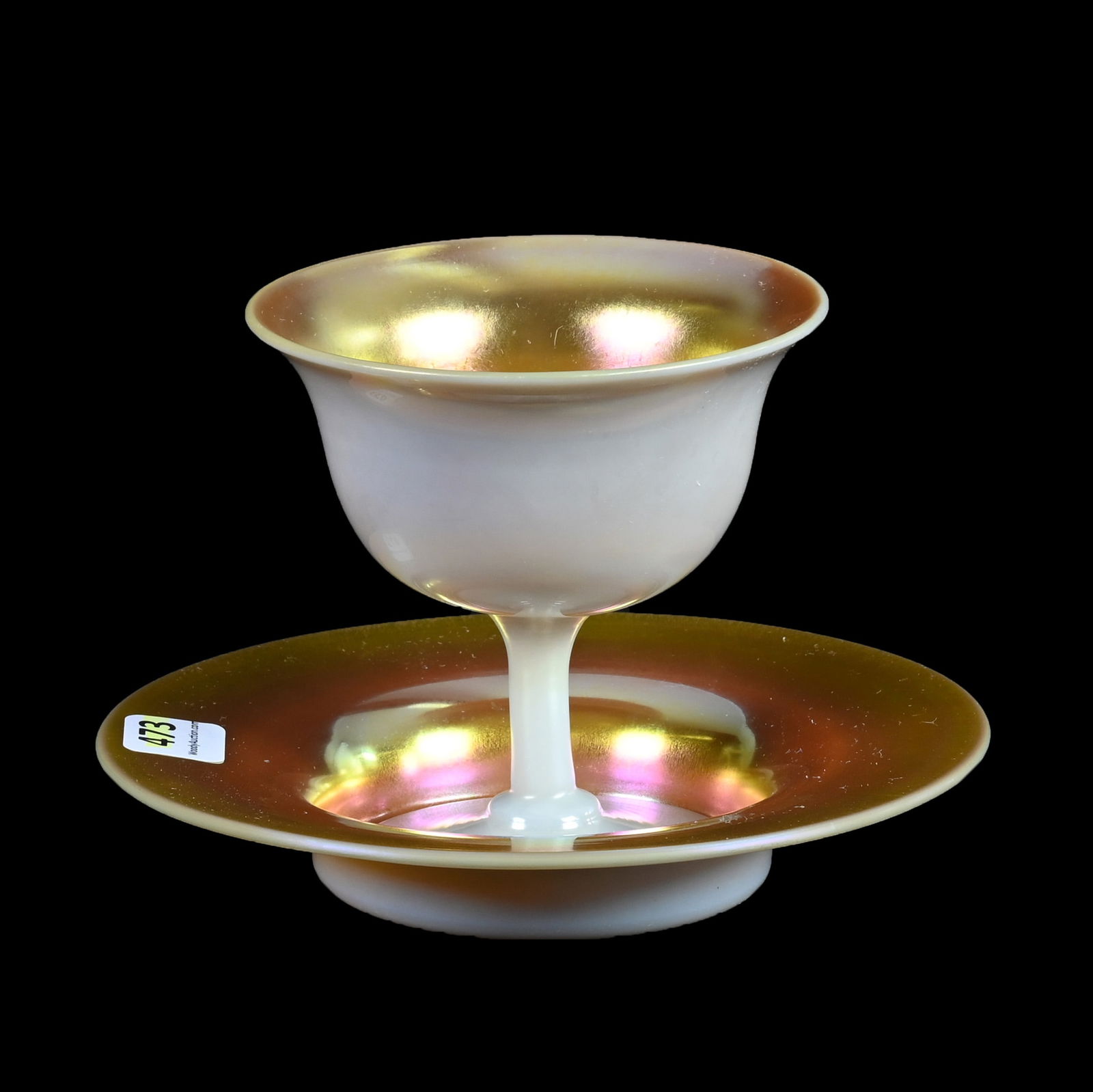 Sherbet And Underplate, Unmarked Steuben Gold Calcite Art Glass (1 of 3)