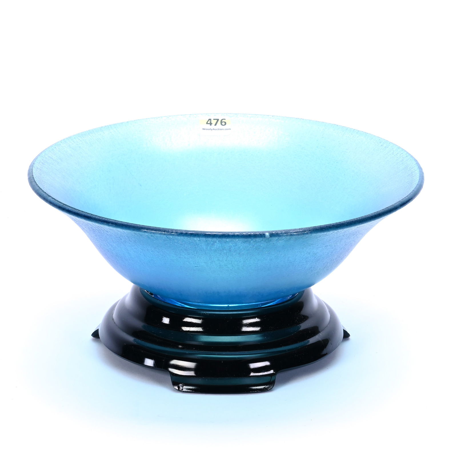 Bowl On Stand, Blue Stretch Glass By Fenton, Black Amethyst Base (1 of 3)