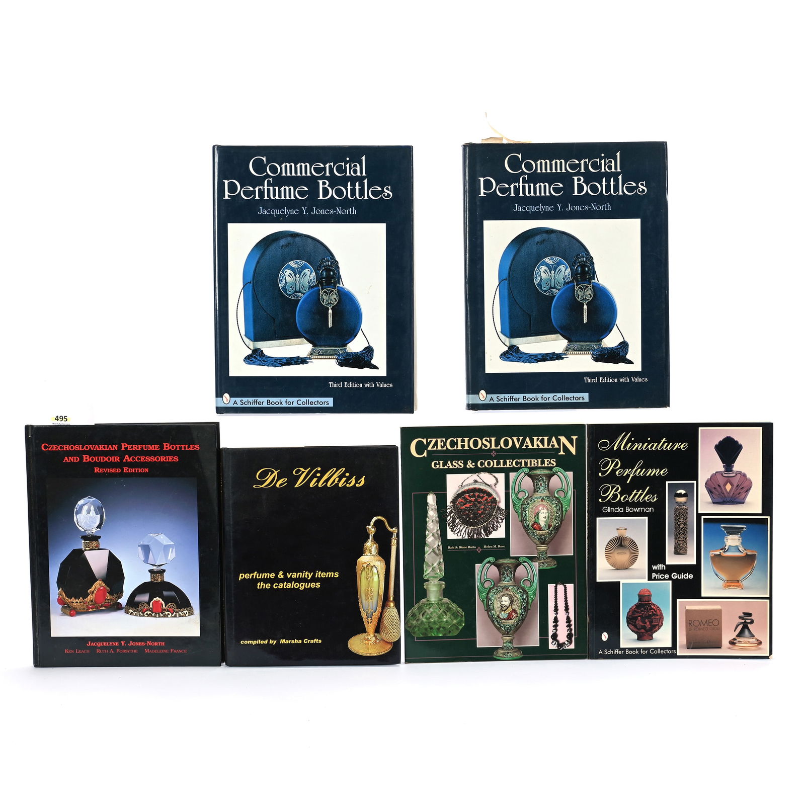 (6) Books About Perfume Bottles: (6) Books About Perfume Bottles, 4.5 x 12.5 x 9.5 Inches, (1) Czechoslovakian Perfume Bottles & Boudoir Accessories, Revised Edition By Jacquelyne Y. Jones-North, 1990, (1) De Vilbiss Catalogues Of
