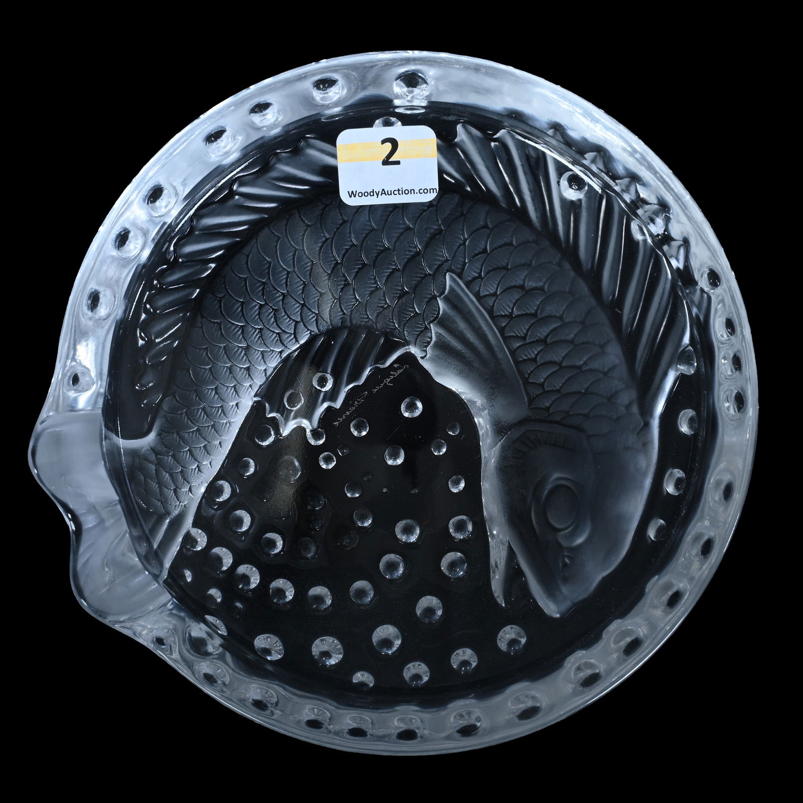 Ashtray, Signed Lalique France, Concarneau Pattern: Ashtray, Signed Lalique France, Concarneau Pattern, 6.25 x 6.25 x 2 Inches, Koi Fish Design, 1.4 Pounds, Charles And Nikia Schulte, Missouri.