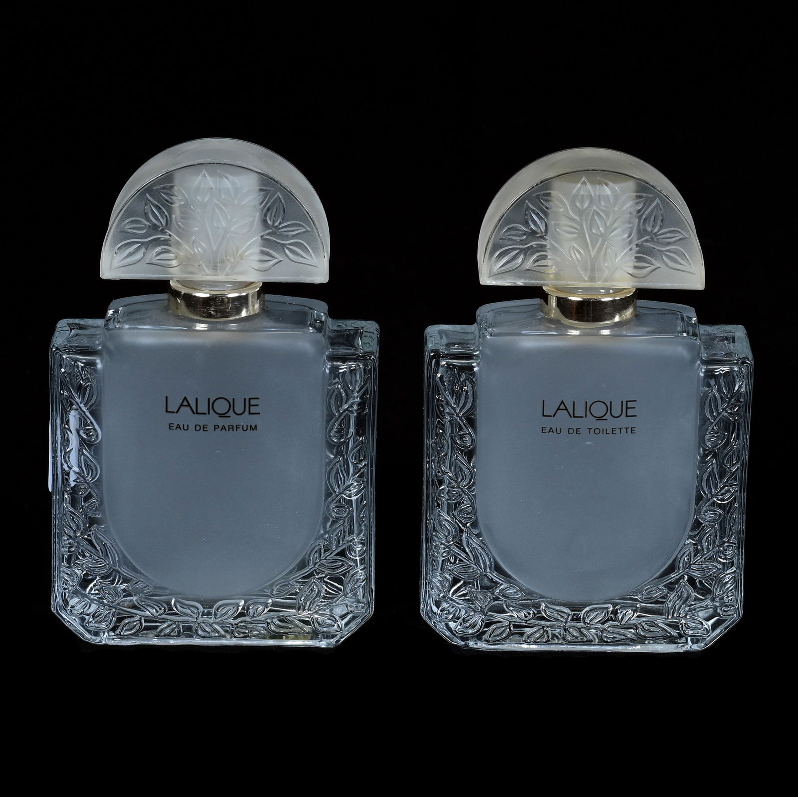 Pair Perfume Bottles, Lalique Eau De Toilette: Pair Perfume Bottles, Lalique Eau De Toilette, 4.5 x 3 x 1.25 Inches, 0.8 Pounds, Charles And Nikia Schulte, Missouri.